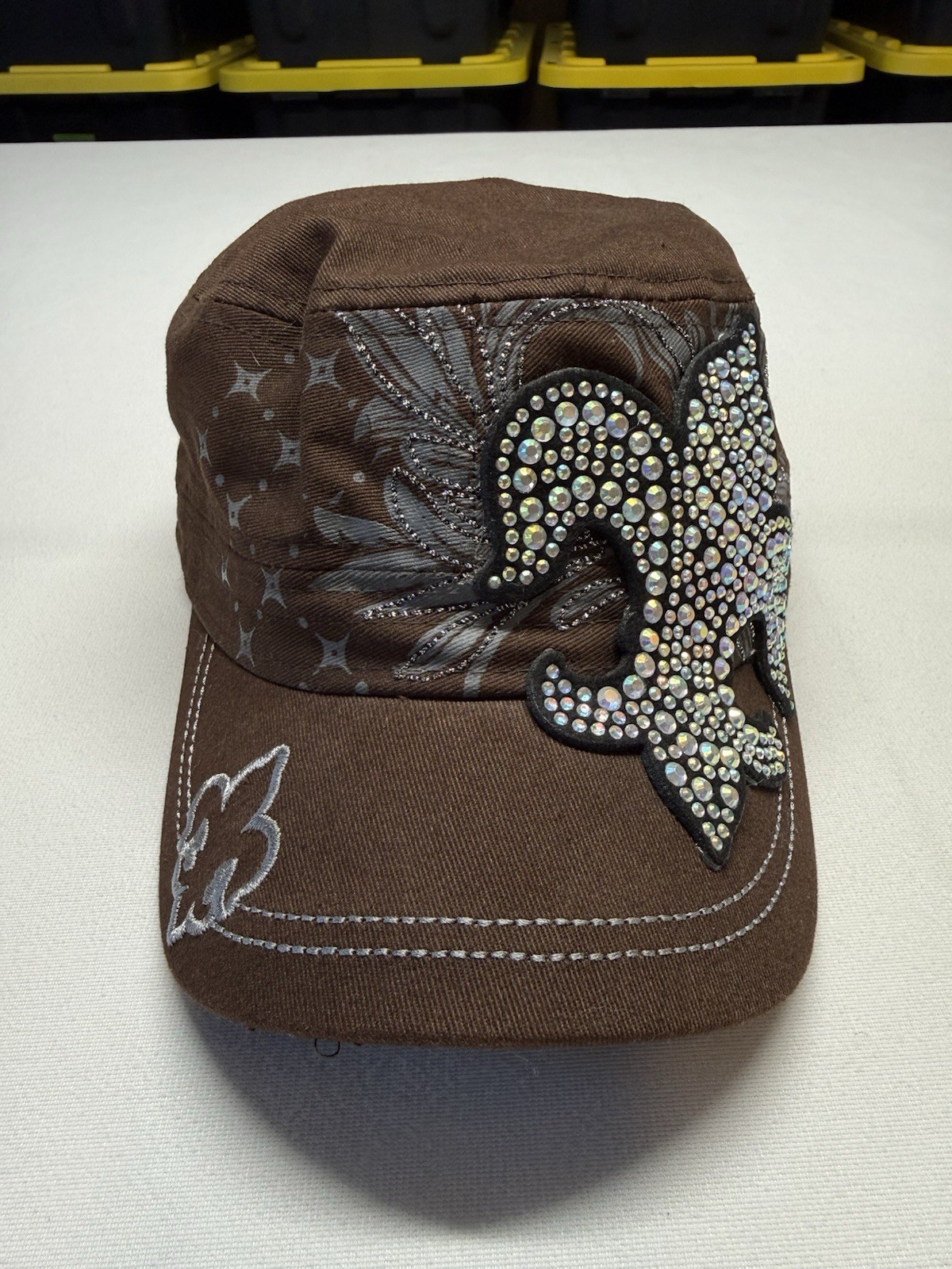Kbethos Women’s Bling Cross Rhinestone Cadet Cap Brown Adjustable