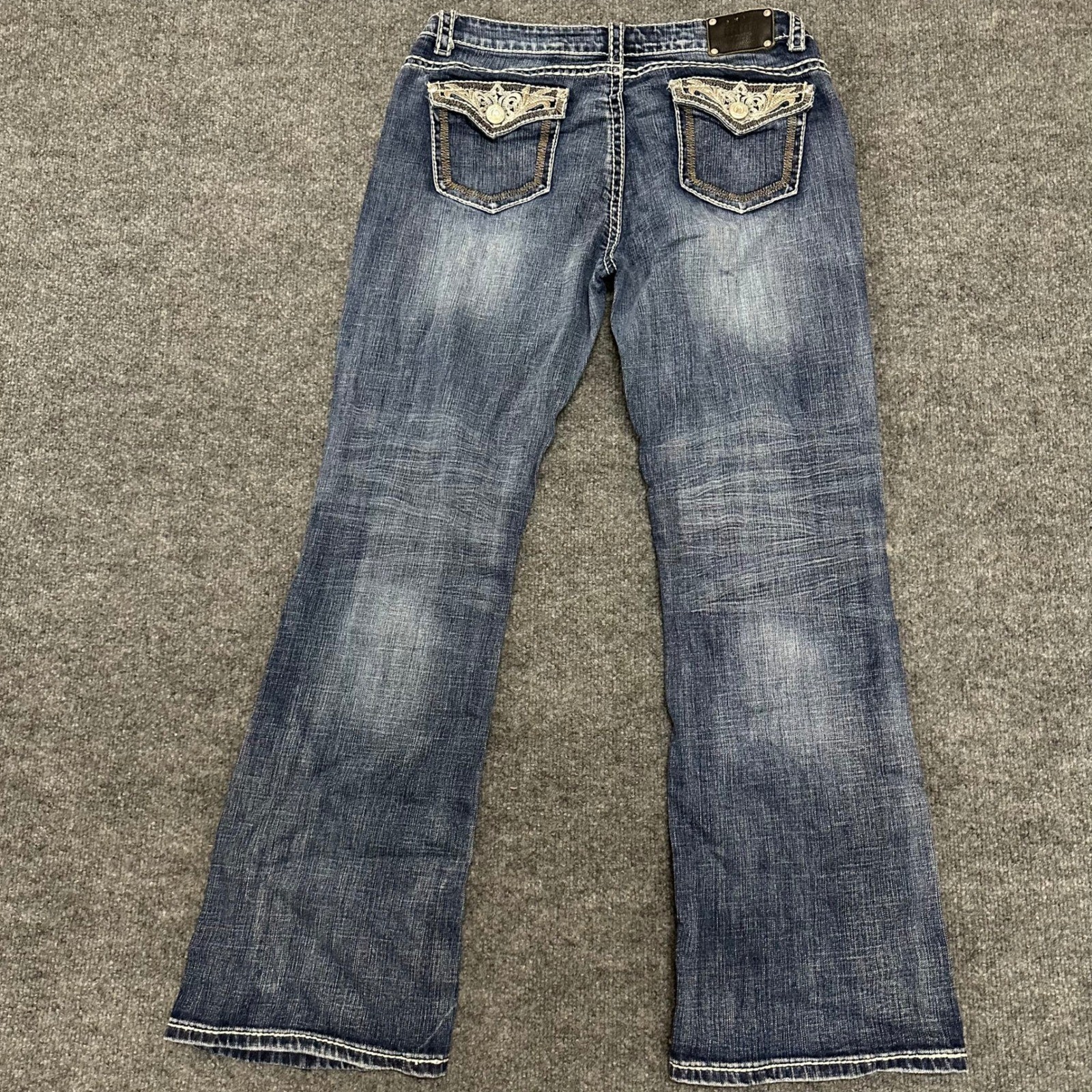 Live Hard Jeans Womens Size 32 Blue Bootcut Thick Stitch Embroidered Flap Pocket