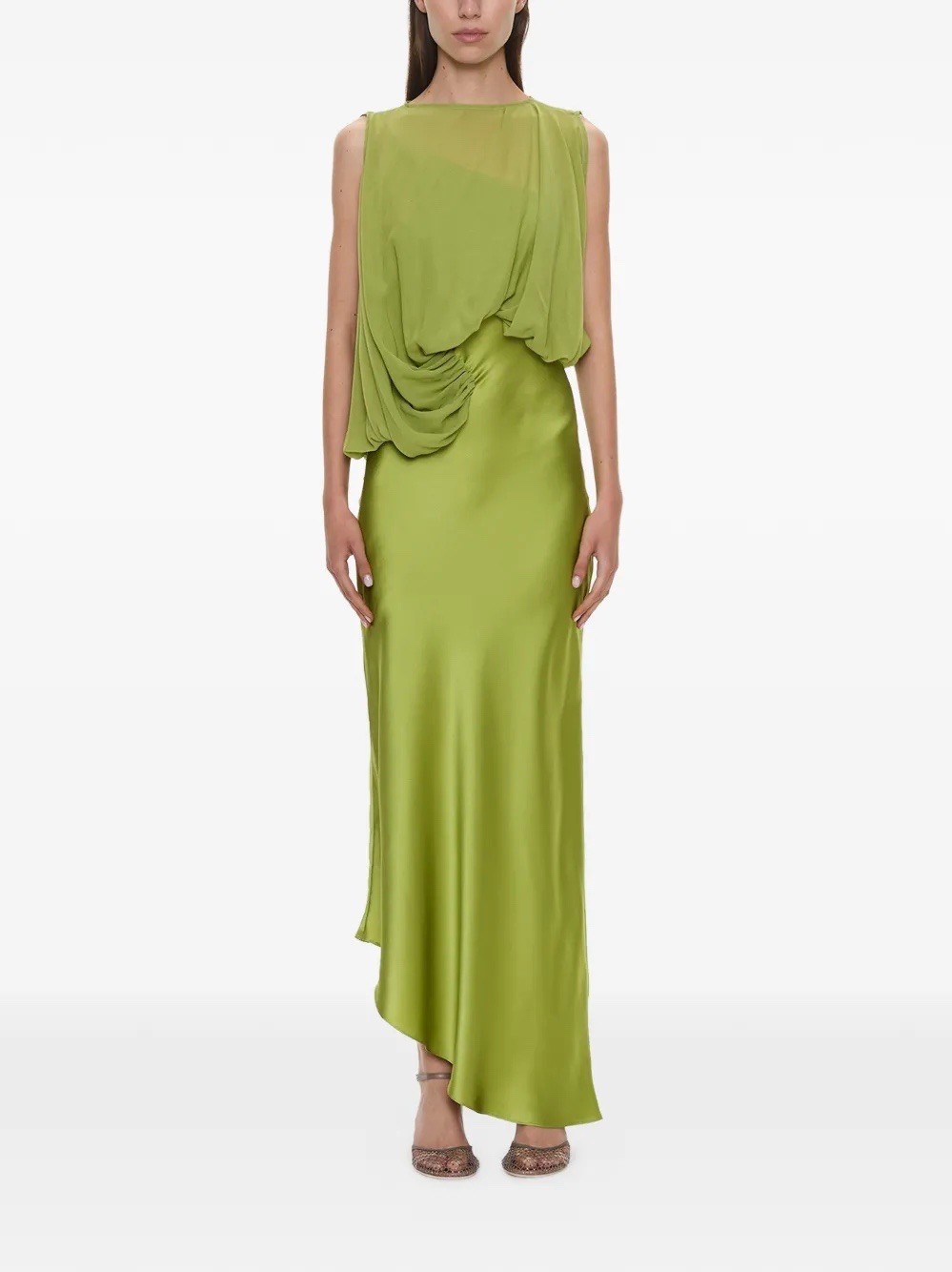 New Christopher Esber Cumulus Silk Midi Dress In Dypsis Green