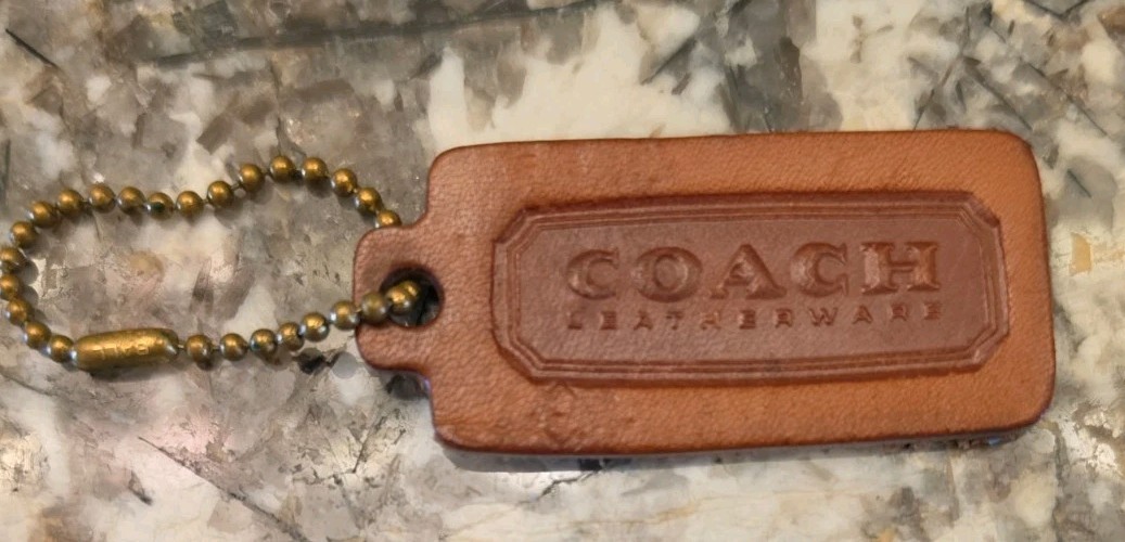 Vintage Coach Hang Tag Fob 2.25″ x 1″ Med. British Tan Leather 1 Sided ’80’s USA