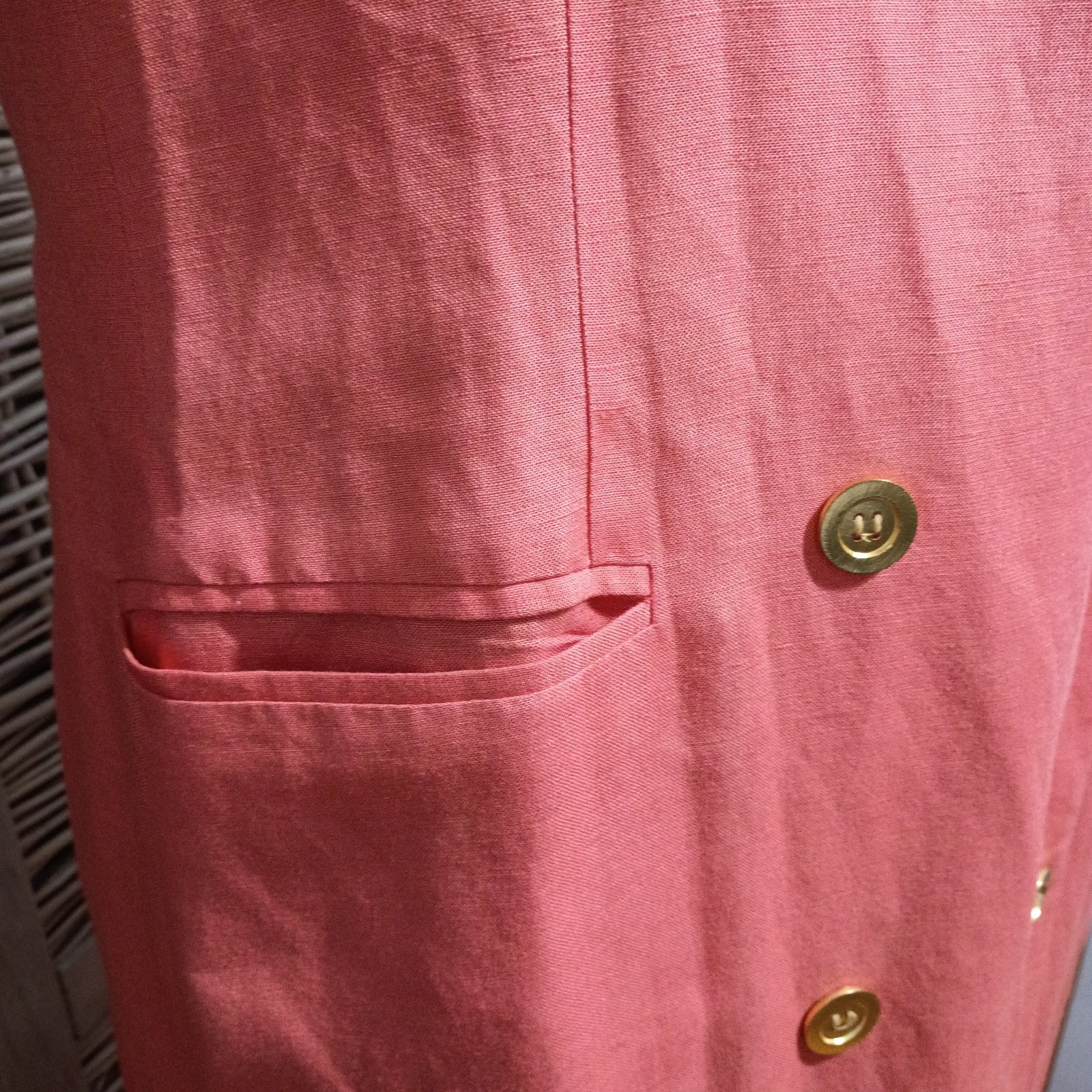 Harvé Benard Coral Linen Double-Breasted Dress With Satin Lining Size 10