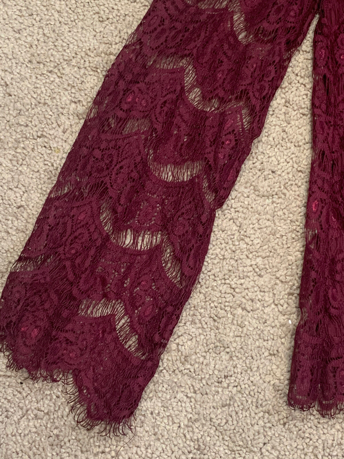 Love Fire Womens Shirt Size S/P Wine colored Lace Off the Shoulder Long Sleeve