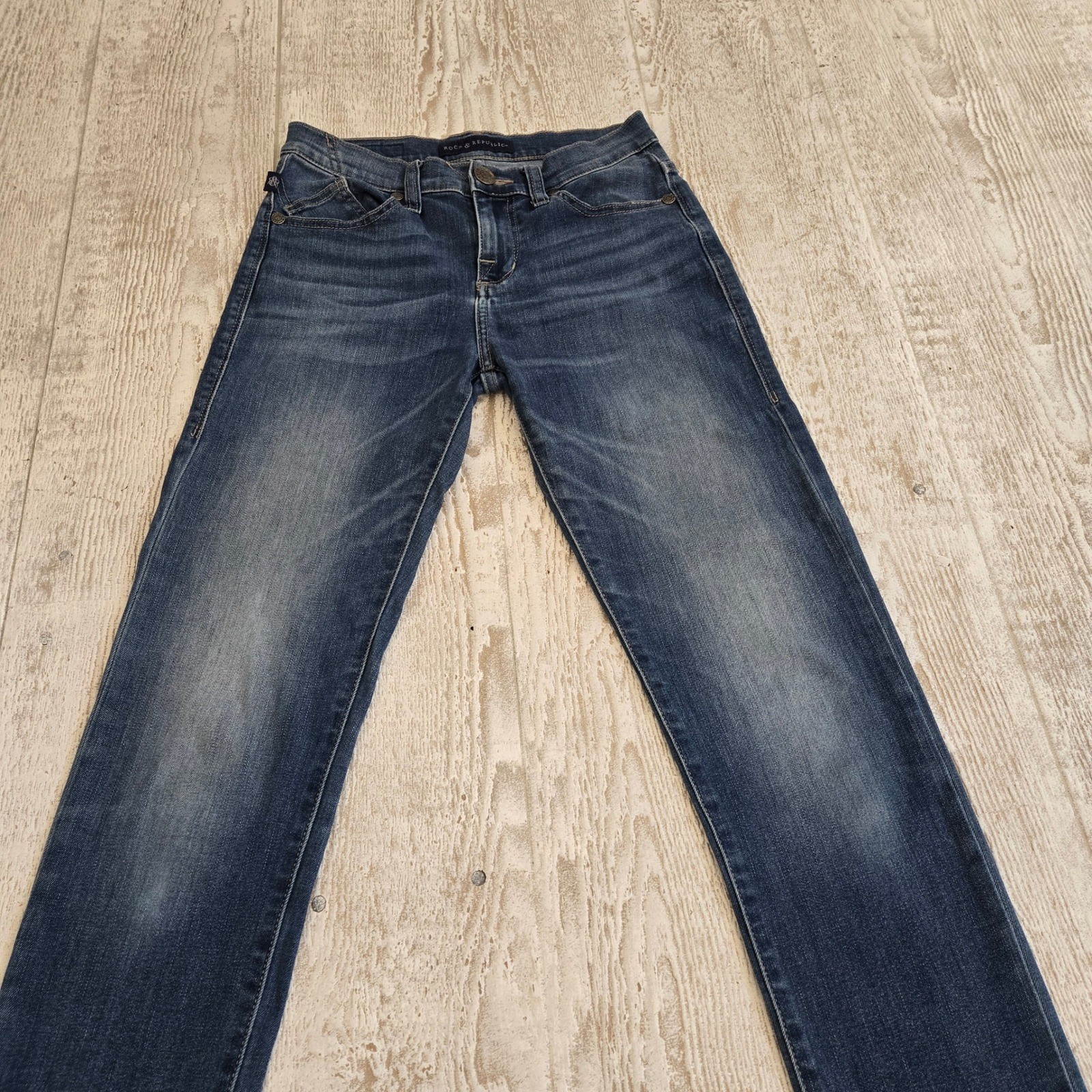 Rock & Republic Beijing Y2K Indigo Skinny Jeans Dark Wash Embroidered Size 2