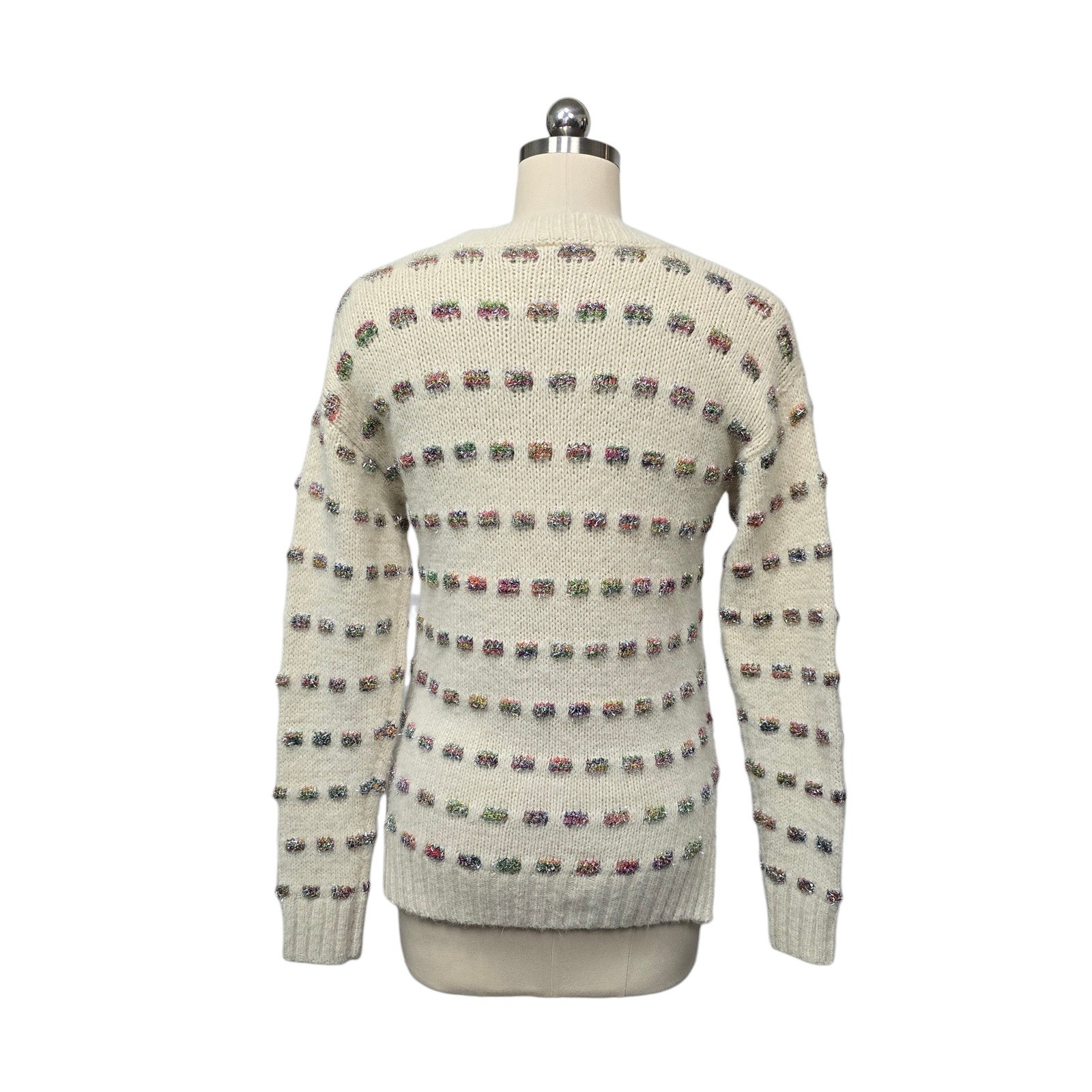 Moth Anthropologie Ivory Multicolor Metallic Lurex Dash Knit Sweater Womens XXSP