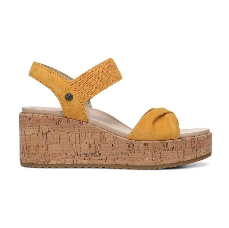 Vionic’s Darla Espadrille Wedge Sandal, Amber Yellow Suede