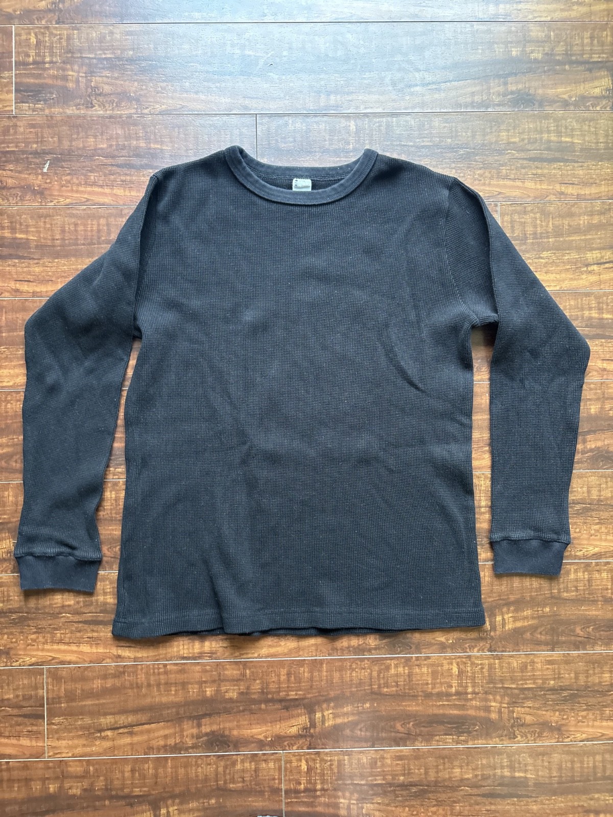 3sixteen Waffle Knit Thermal Shirt Mens Medium Black Heavyweight Made in USA