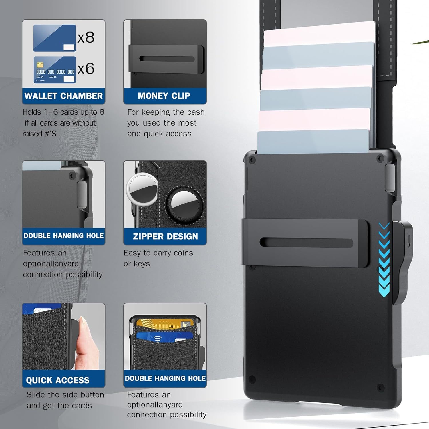 AirTag Wallet for Men – with Pop Up Aluminum Case Money Clip Slim Leather