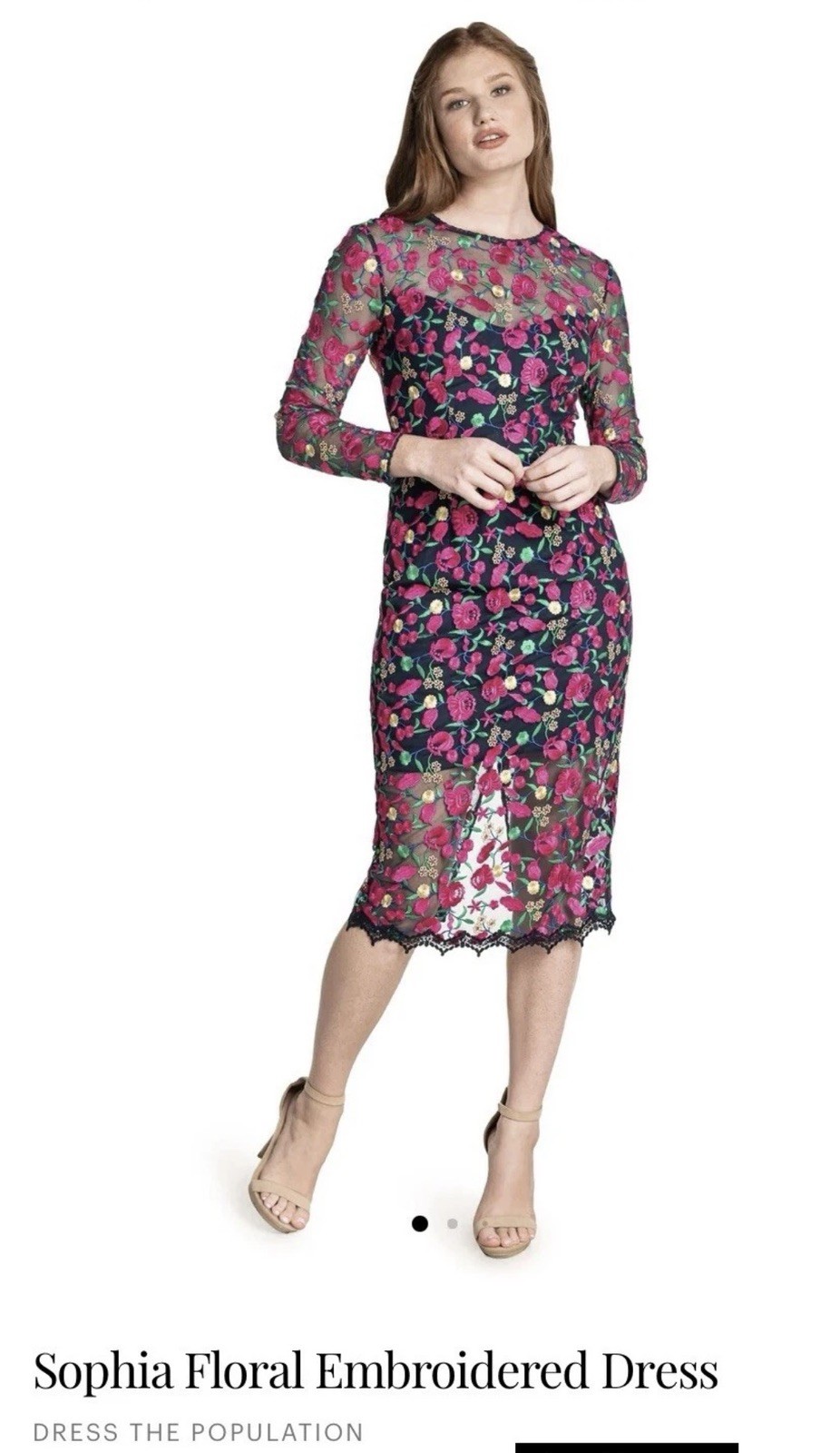 Women’s Dress The Population Size S Sophia Embroidered Body Con Midi Dress