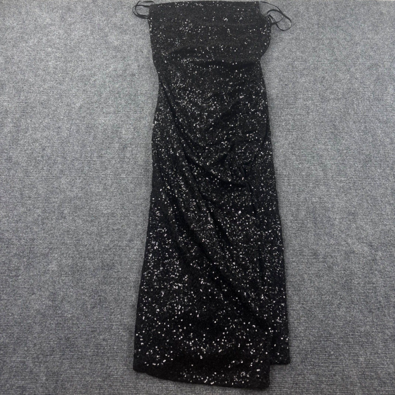 Forever 21 Midi Dress Small Black Sequin Spaghetti Strap Ruched NWT Women’s