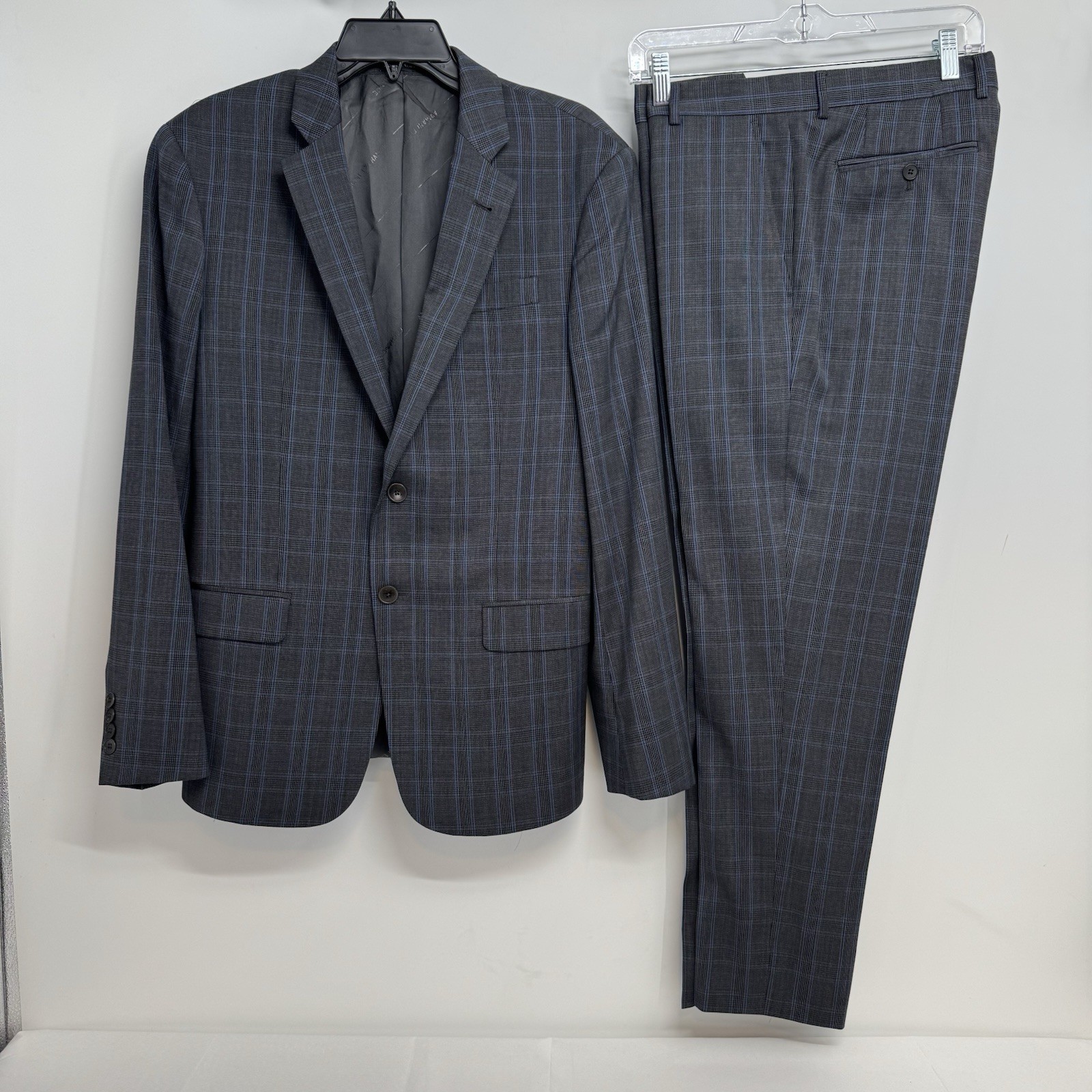 Armani Exchange 2 Piece Wool Suit 38 Pants 30WX 29L Gray/Blue Plaid
