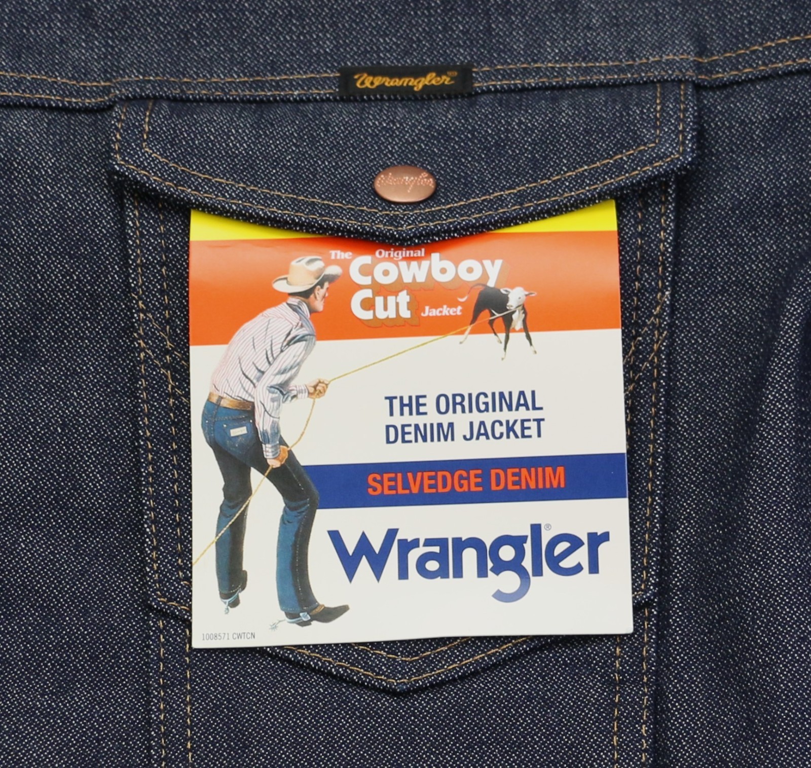Wrangler Men’s Selvedge Denim Jacket Cowboy Cut Raw Indigo 14.75 oz 100% Cotton