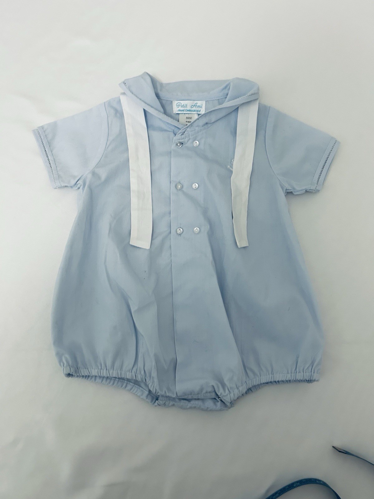 Petit Ami Baby Boy Sailor Nautical Light Blue Romper 9M
