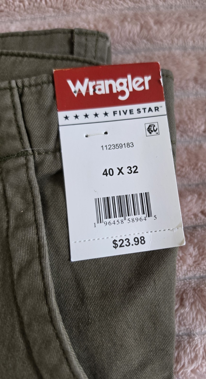 Wrangler Mens Olive Regular Taper Cargo Pants 40X32