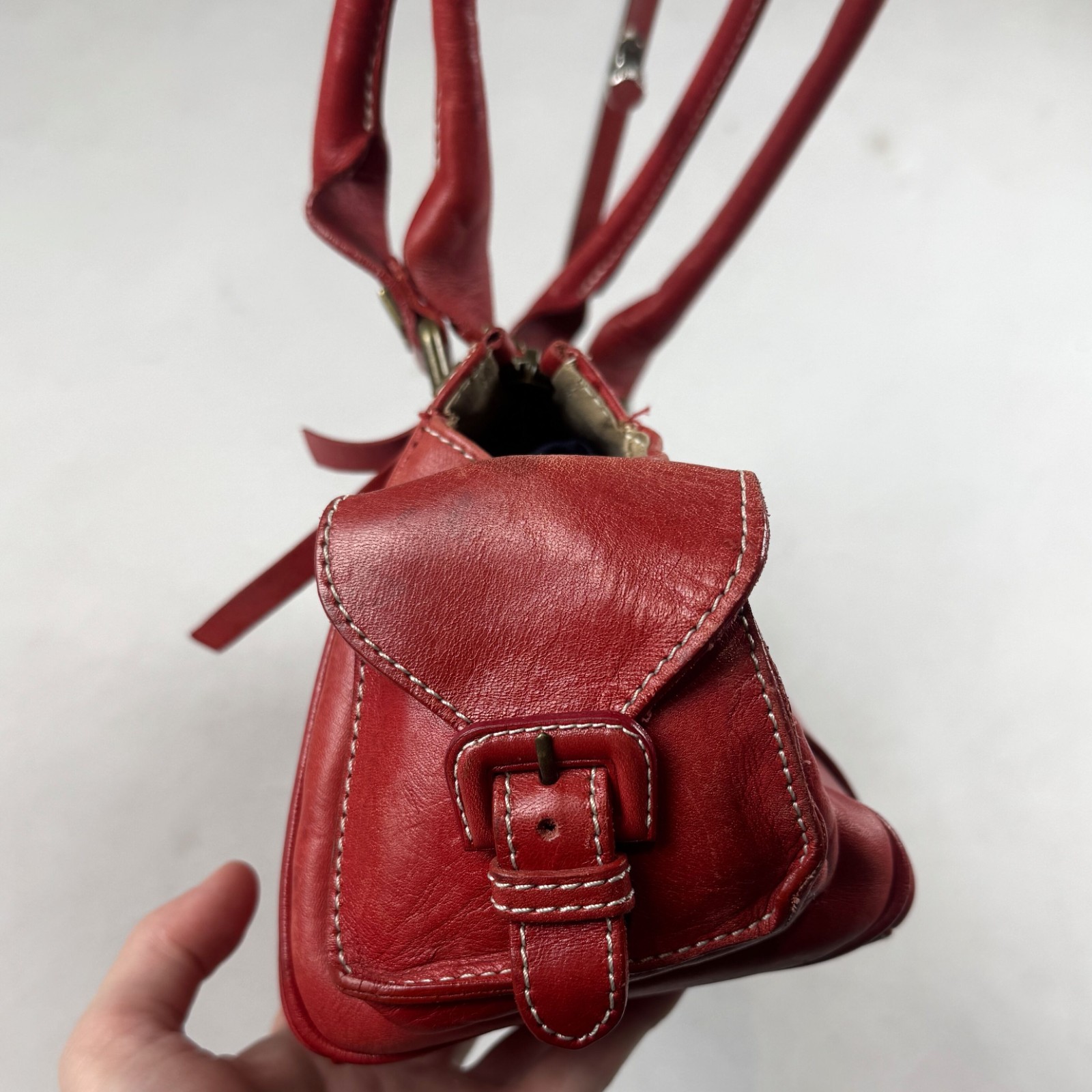 Contura Firenze Red Genuine Leather Shoulder Bag Vintage Y2K Handbag Italy