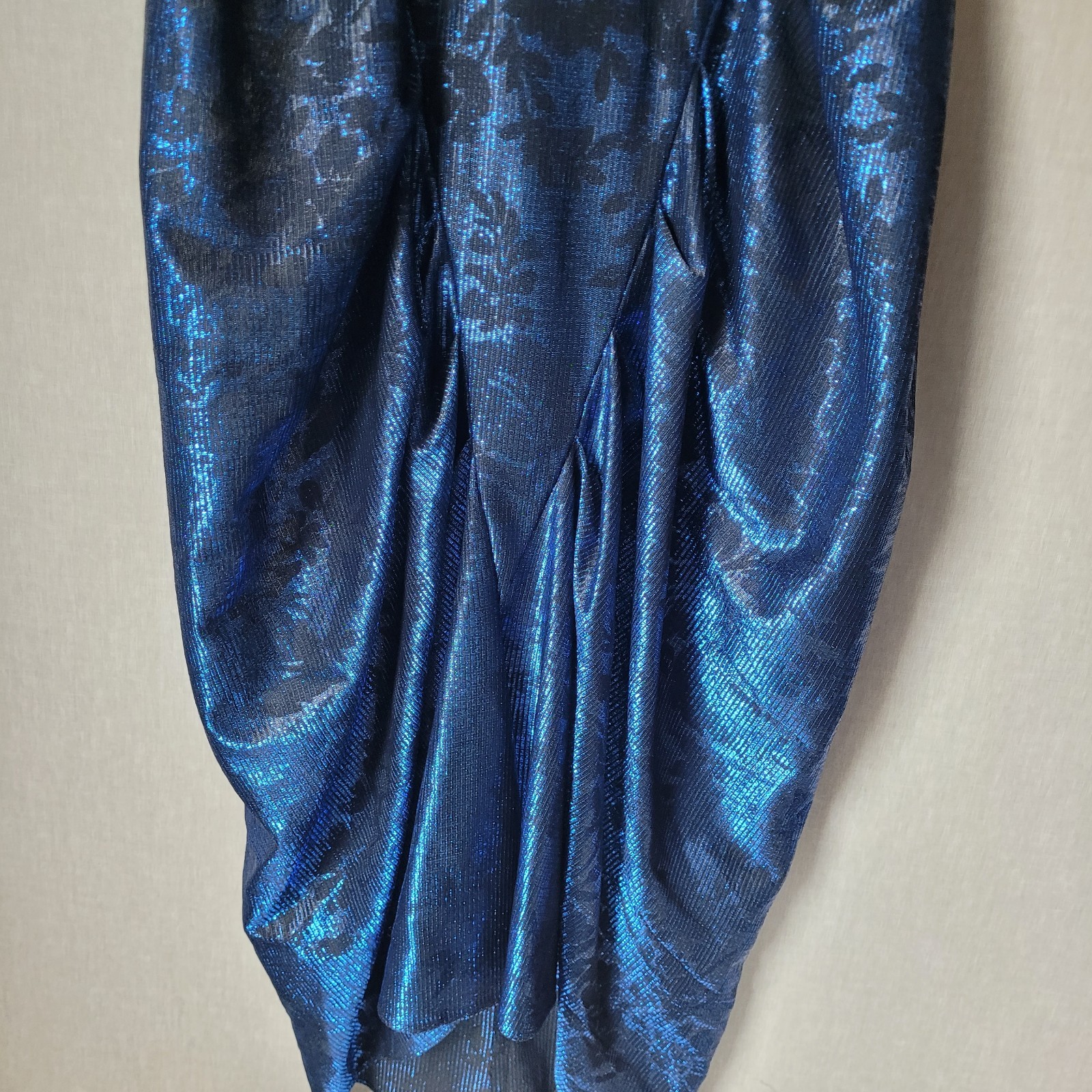 NWT VTG 80s Wayne Diamond Metallic Blue Mock Neck Tulip Midi Dress 5/6