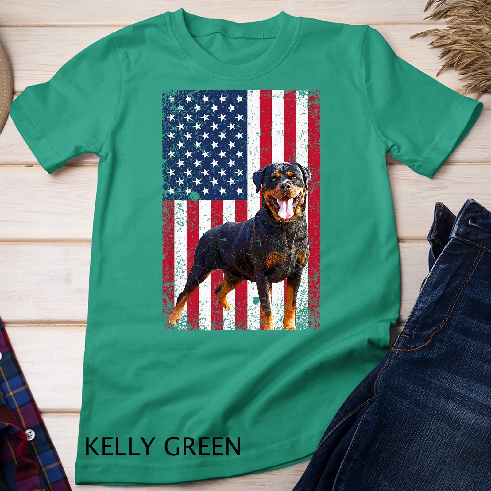 American Flag Rottweiler Dog Lover Funny 4th of July Dog T-Shirt Unisex T-shirt