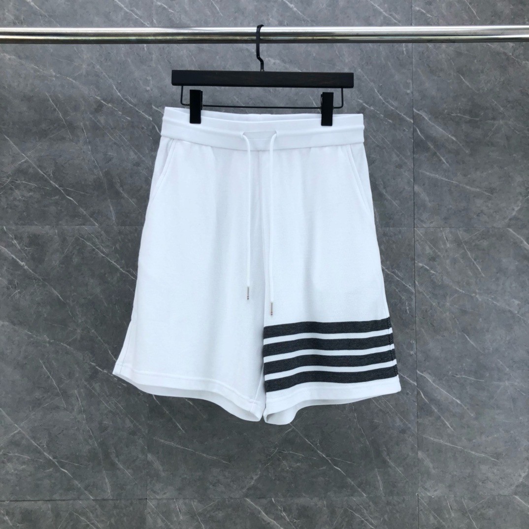 Thom Browne Men Yarn-Dyed Pique Shorts Signature 4 Bar Stripe Drawstring 2 Color