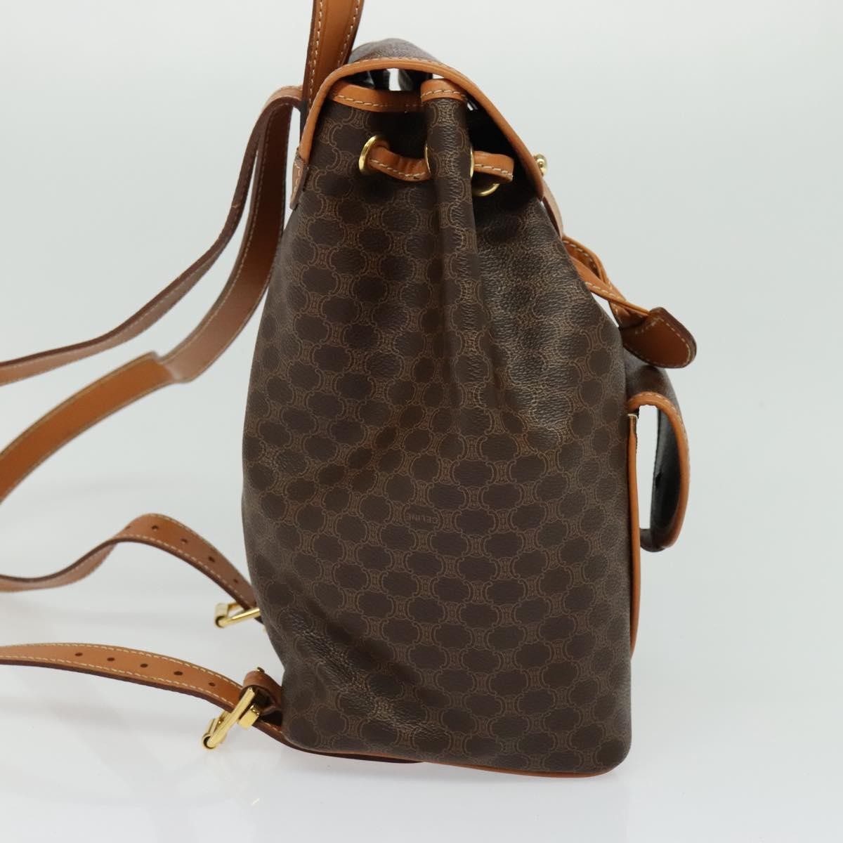 CELINE Macadam Canvas Backpack PVC Leather Brown Gold Auth yk19307