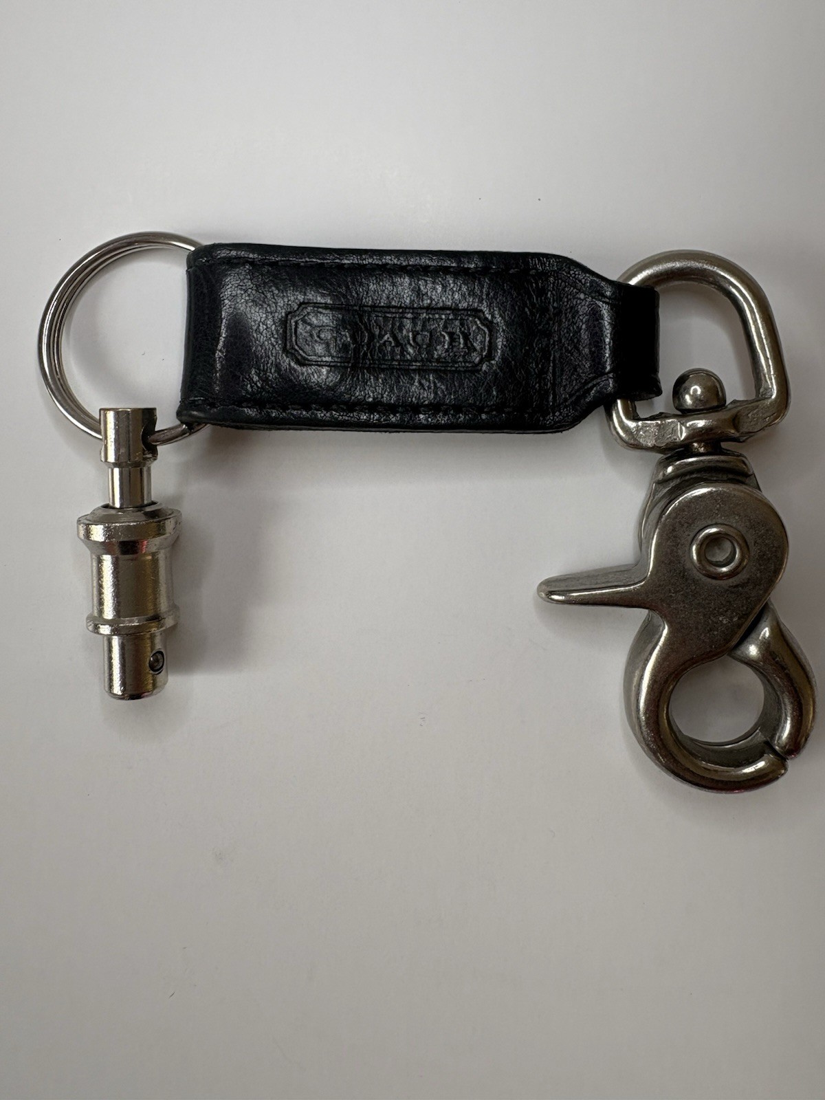 Vintage Coach Black Leather Valet Key Fob With Trigger Snap Hook Keychain