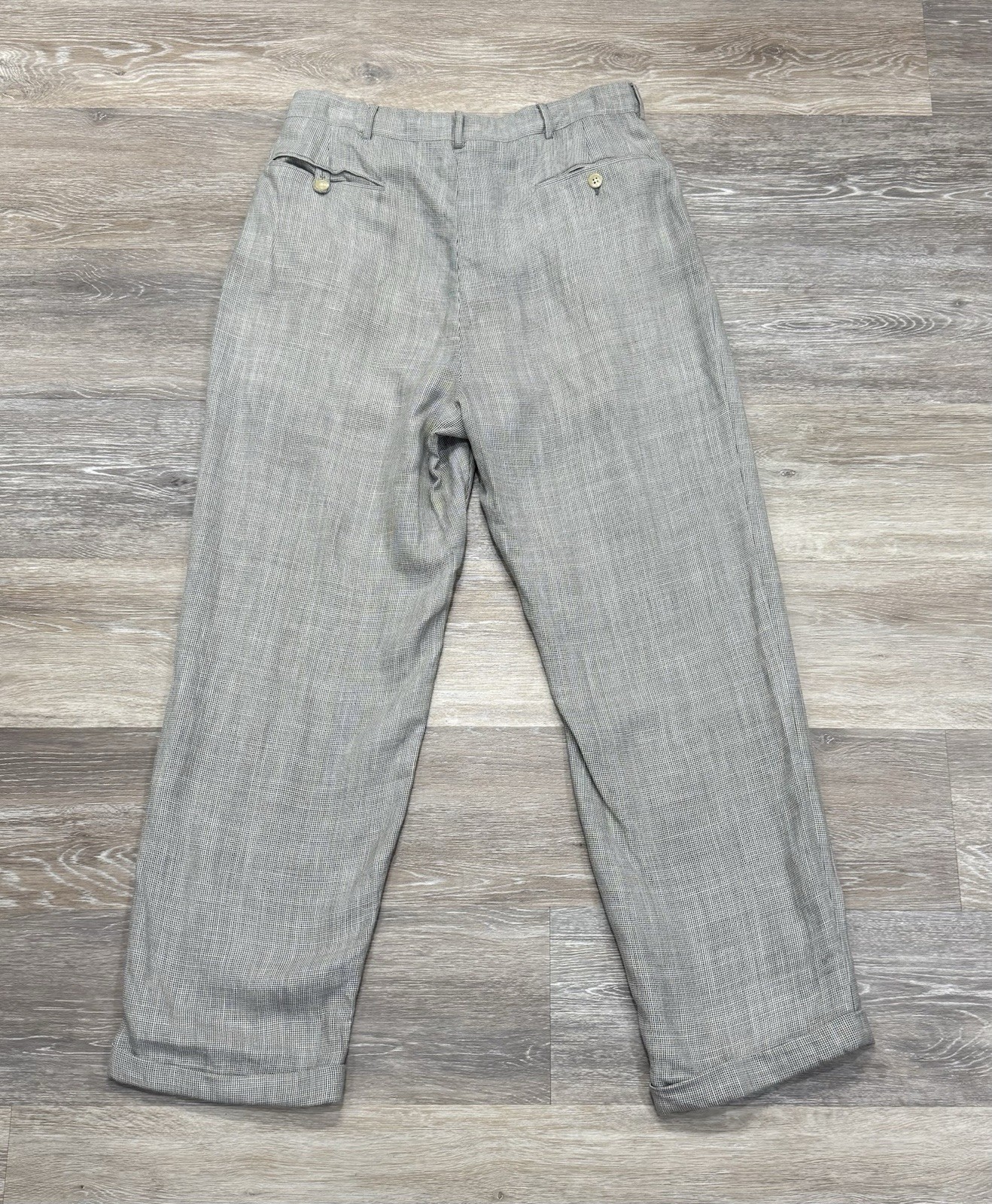 VTG Polo Ralph Lauren Pants Men 32×31*Gray Check Pleated Cuff Made in Italy READ