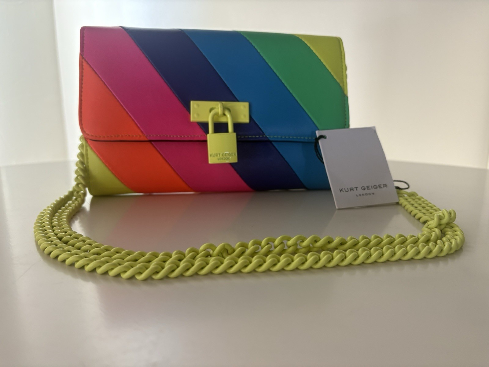 Kurt Geiger London NWT Brixton Lock Rainbow Color Chain Leather Bag Women’s