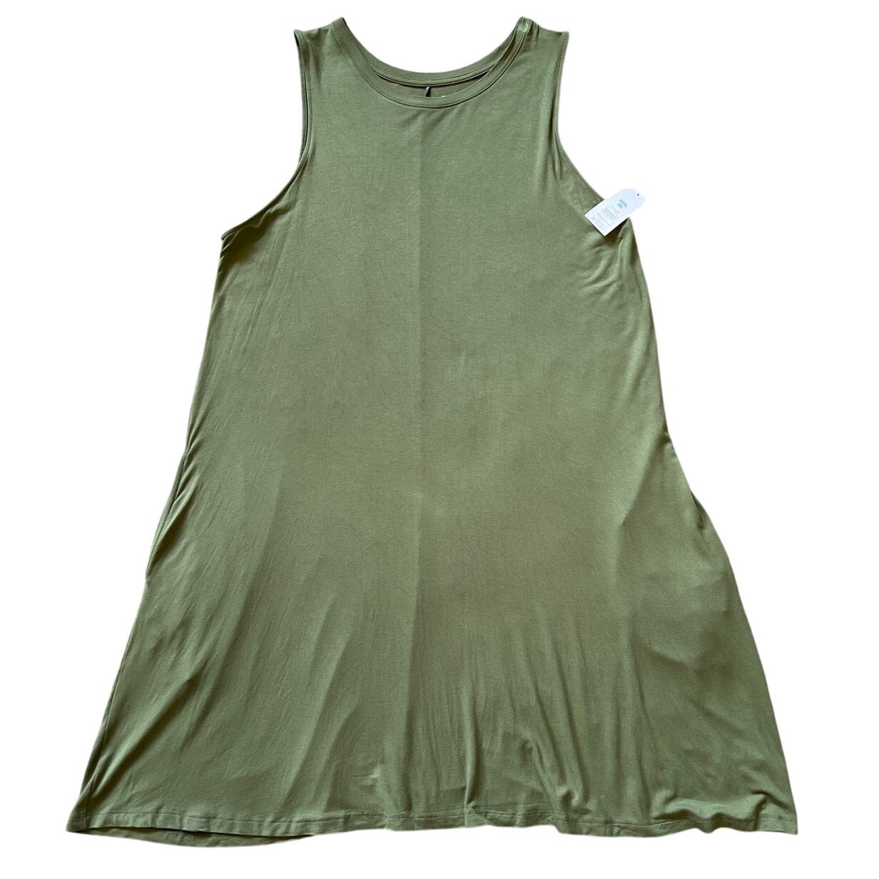 Time And Tru Dress 3X Green Rayon Jersey Swing Pockets Midi Beach Vacation NEW