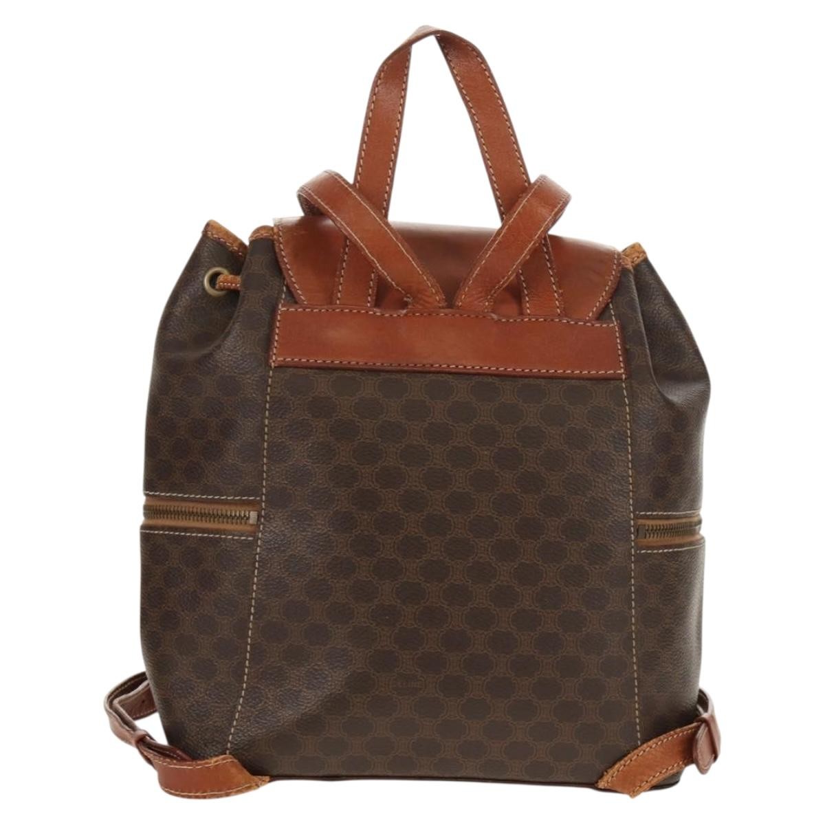 CELINE Macadam Canvas Backpack PVC Leather Brown Gold Auth 156449