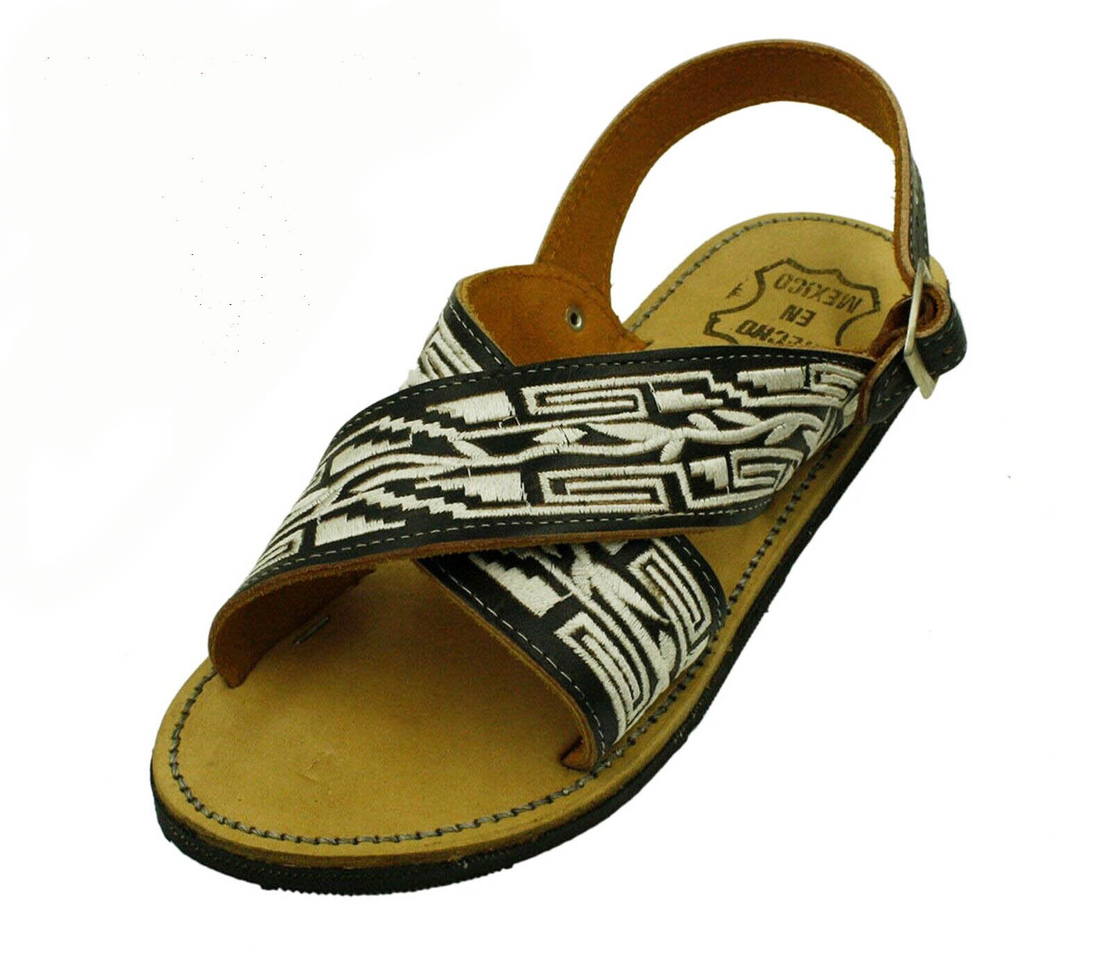 NEW MEN LEATHER MEXICAN two strap PITEADO BORDADO SANDALS Handcrafted