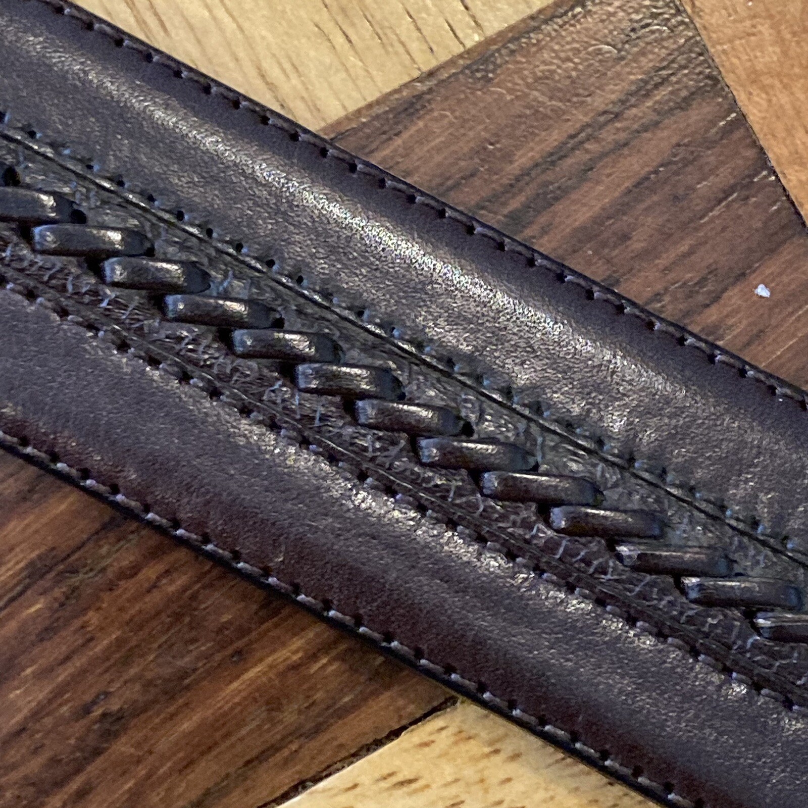 Mezlan Solid with Woven Inlay Brown Leather Mens Belt Size US 44 Made in Spain