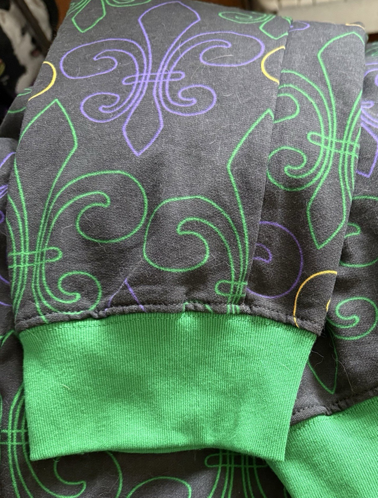 Mardi Gras Fleur-de-Lis Mechanic Work Coveralls Jumpsuit Size L Black Multi