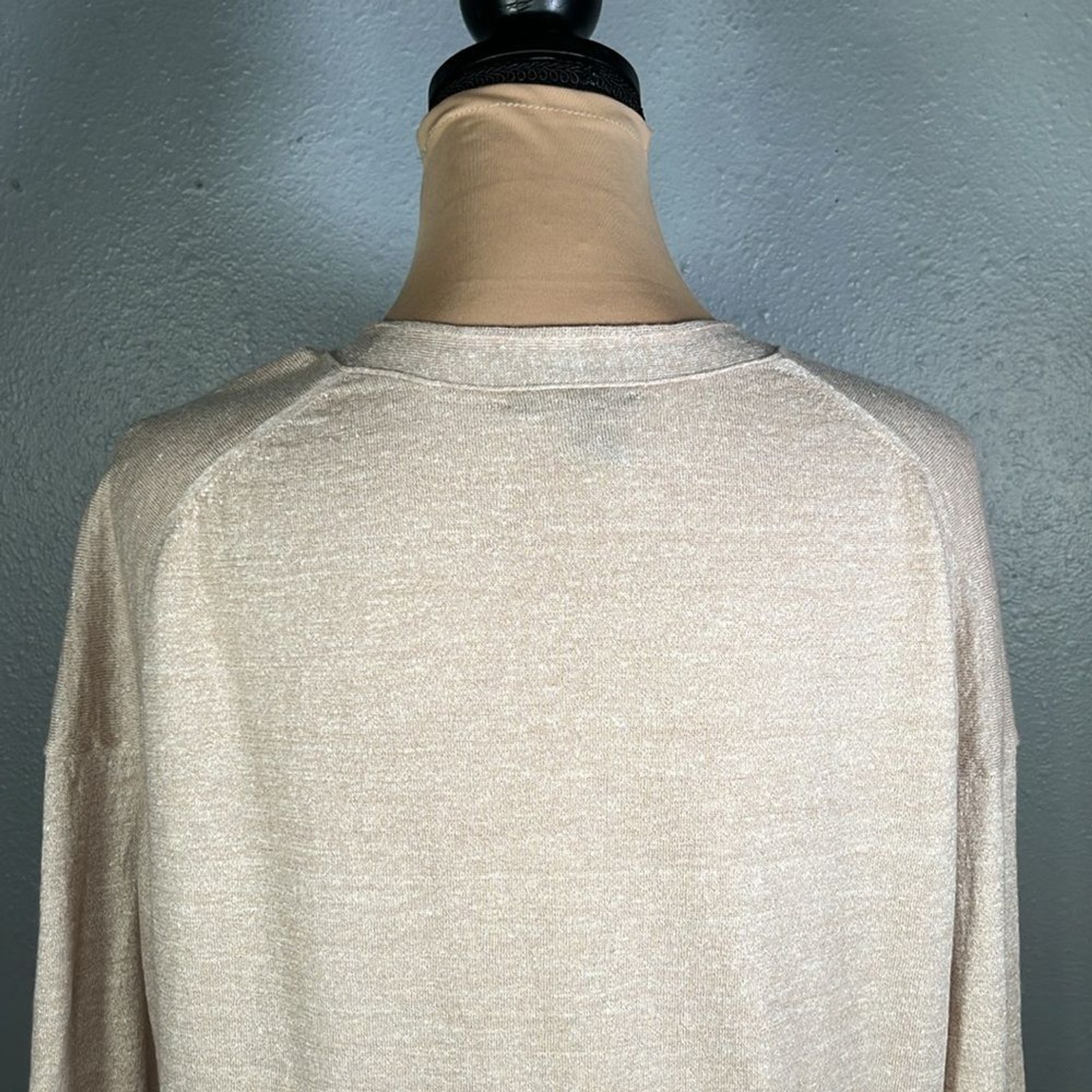 J.crew merino wool linen blend tan v-neck sweater S | costal euro summer preppy
