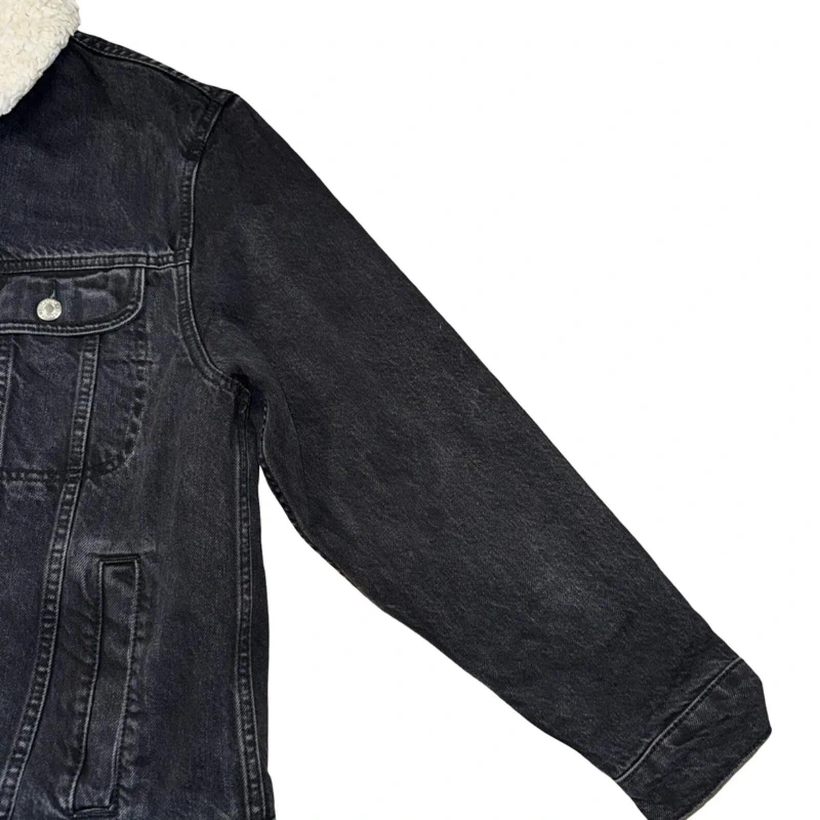 Topshop Black Sherpa Denim Jacket Size 8 Faux Fur Lined Borg Trucker Coat