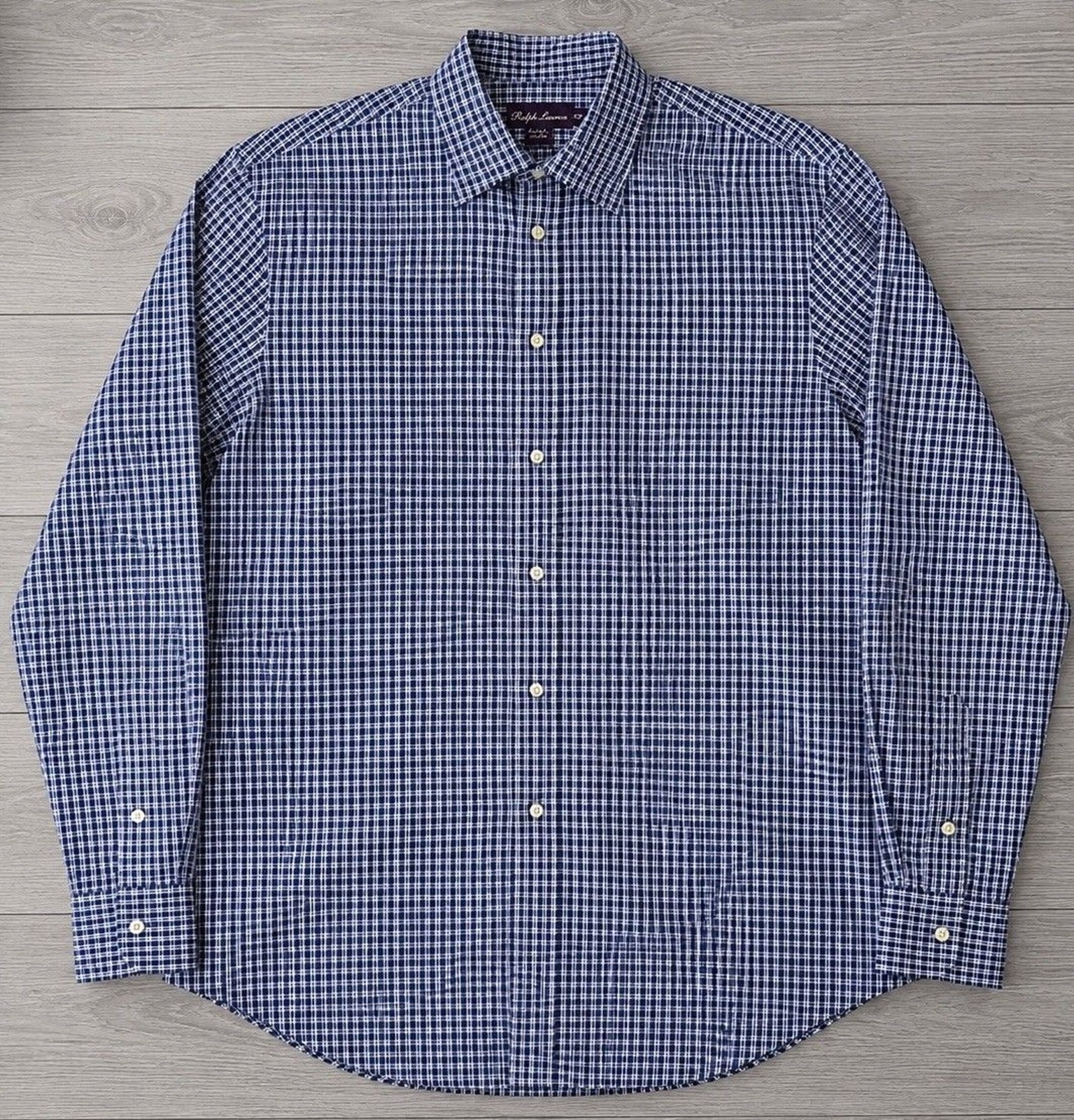 Ralph Lauren Purple Label Shirt Mens XL Blue Plaid Cotton Designer Made in Italy