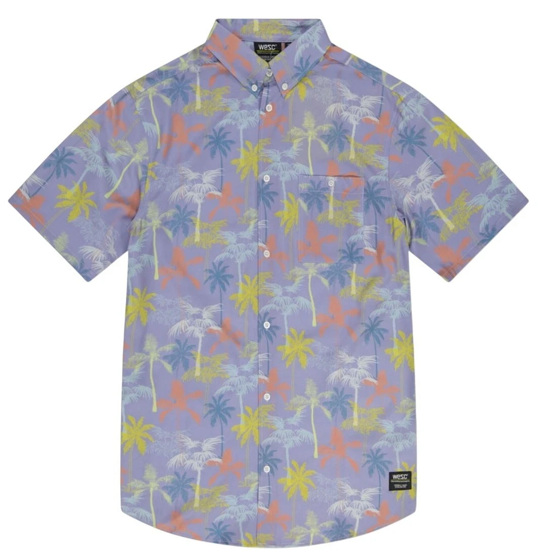 WeSC Oden Miami Palms AOP Camp Shirt in Lavender Size Mens Medium Women Large