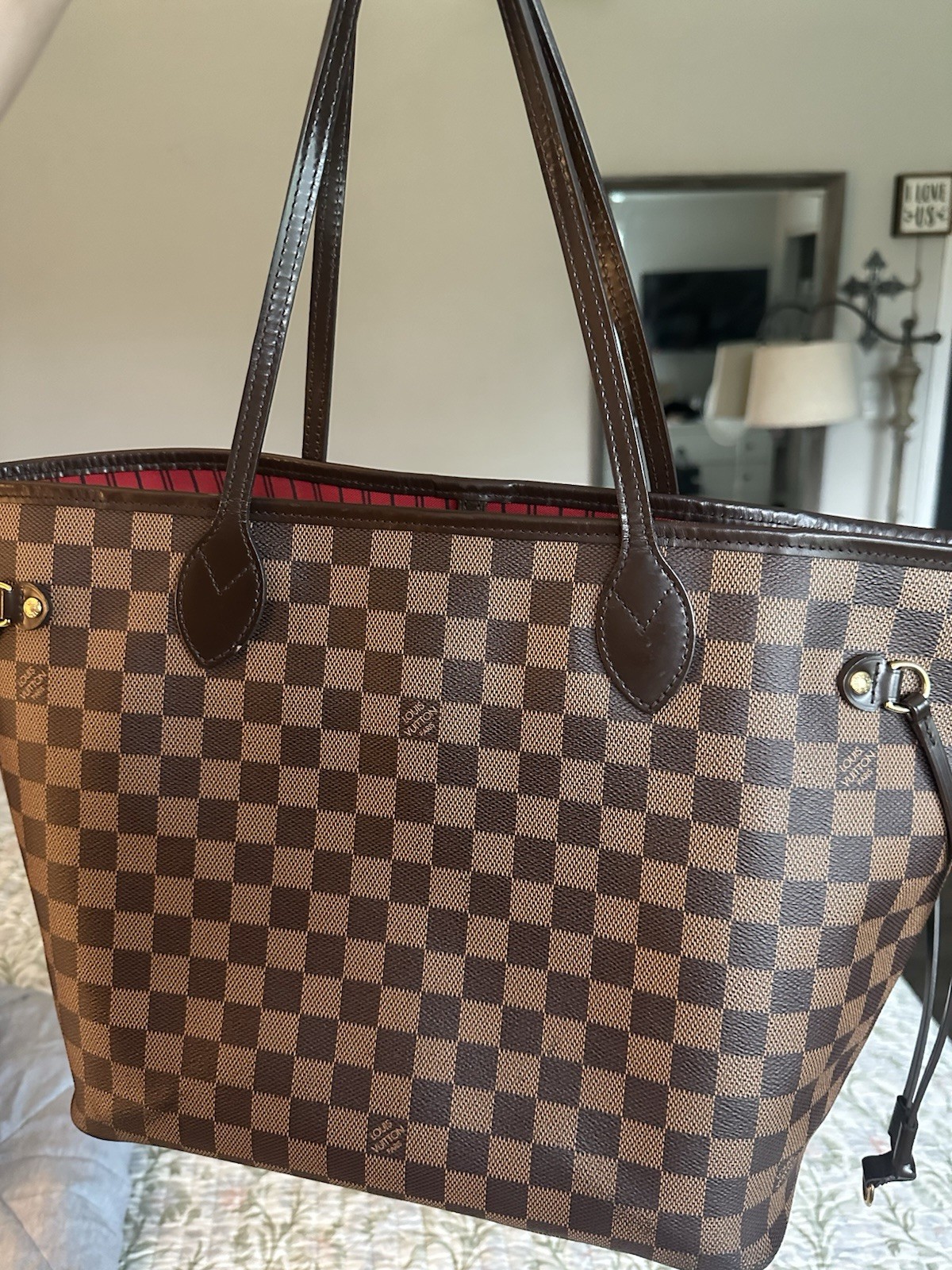 Authentic Louis Vuitton Neverfull Mm Damier Ebene Tote Shoulder Bag Beautiful!