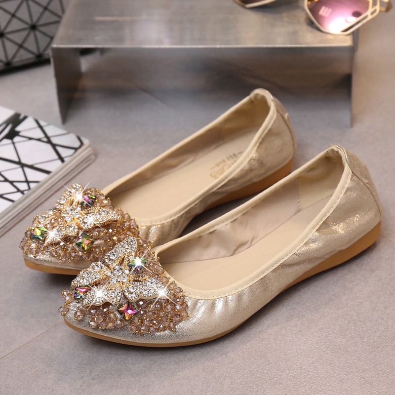 Rhinestone Butterfly Women’s Pointy Toe Shoes Slip On Loafers Flats Formal Chic