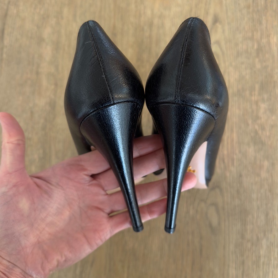 PRADA 120mm Saffiano Pumps-Italian Designer Black Round Toe High Heels-Sz US 8.5