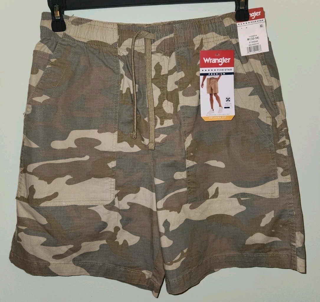 Wrangler Men’s MEDIUM 32-34 Pull-On Relaxed Fit Shorts CAMO 8″ #10725
