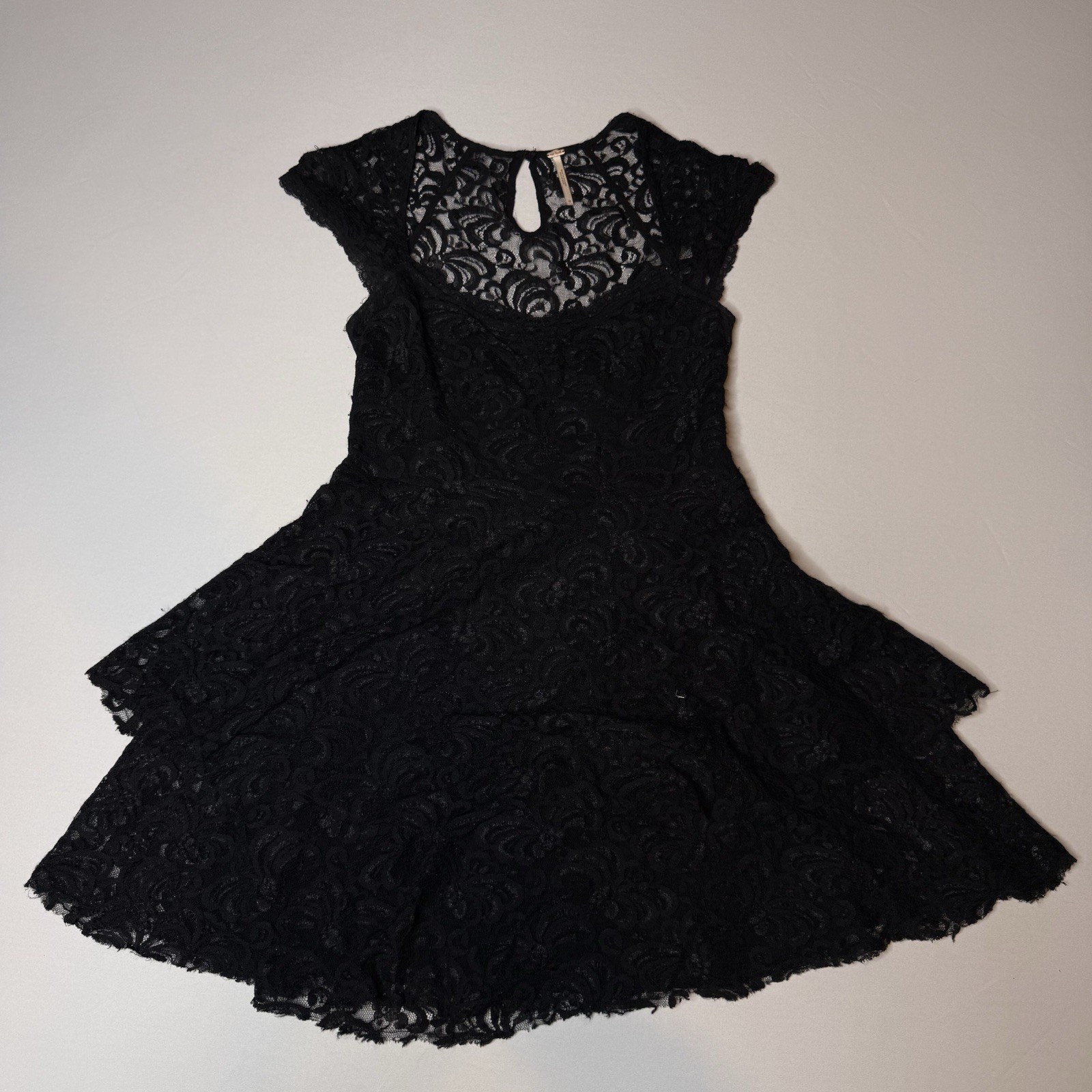 Free People Fit And Flare Rock Candy Lace Crochet Boho Hippie Mini Dress Size 10