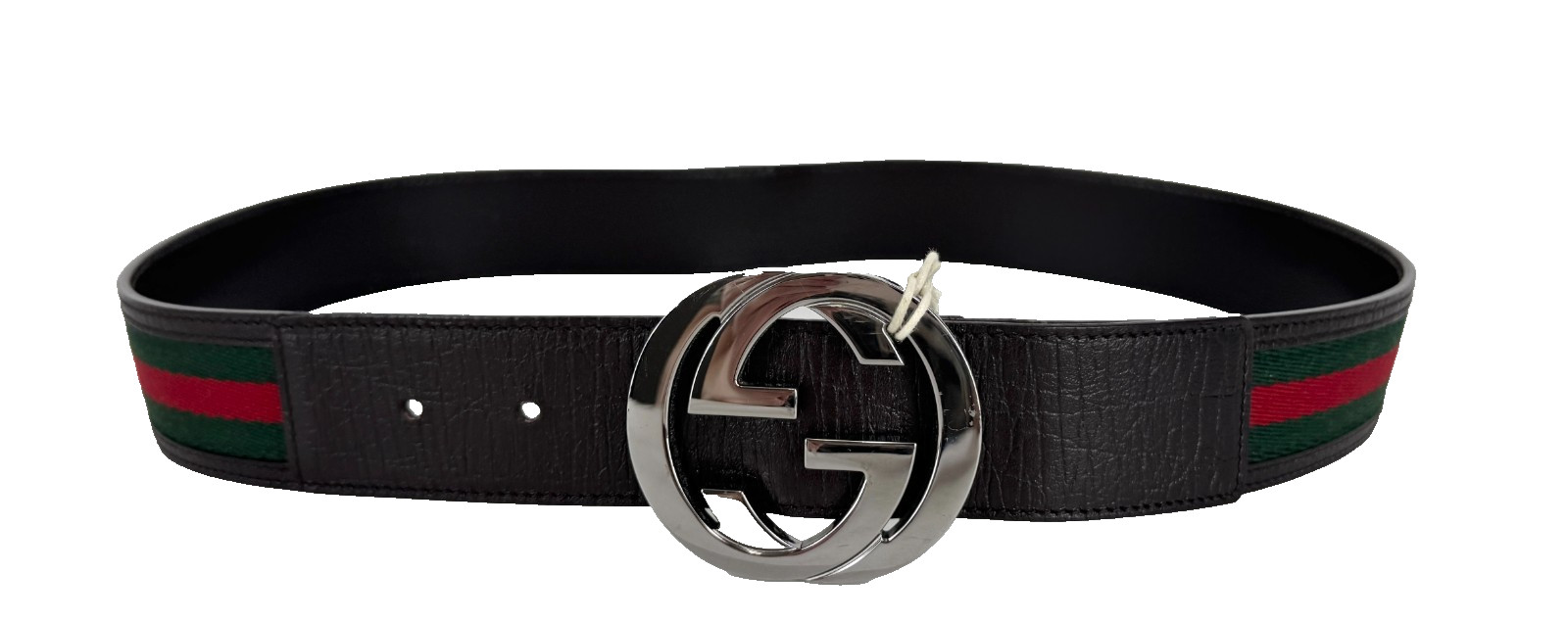 Gucci Auth Web Belt 80 cm 32 in Silver GG Red Green Fabric Brown Leather Runway