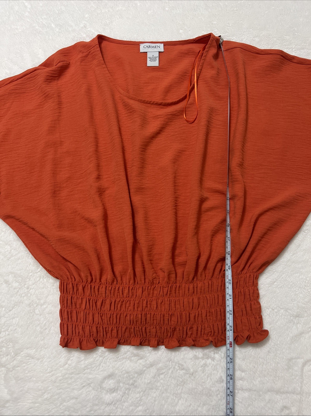 Carmen Marc Valvo Blouse Crop Women S Batwing Sleeve Pullover Coral Orange YY-5