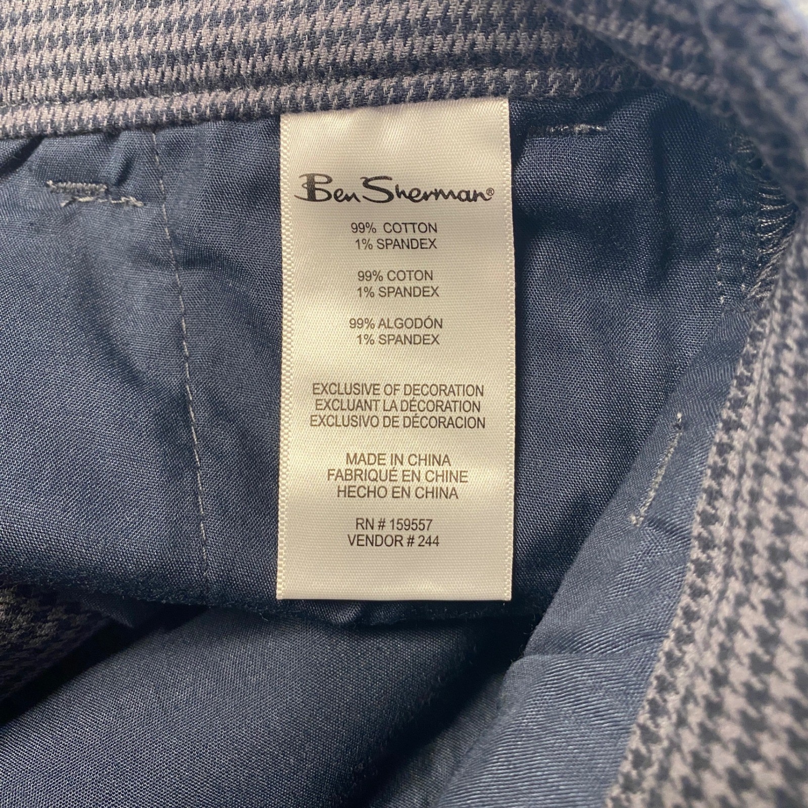 Ben Sherman Mens Grey Houndstooth Straight Fit Stretch Pants 28×30 BS33WB298