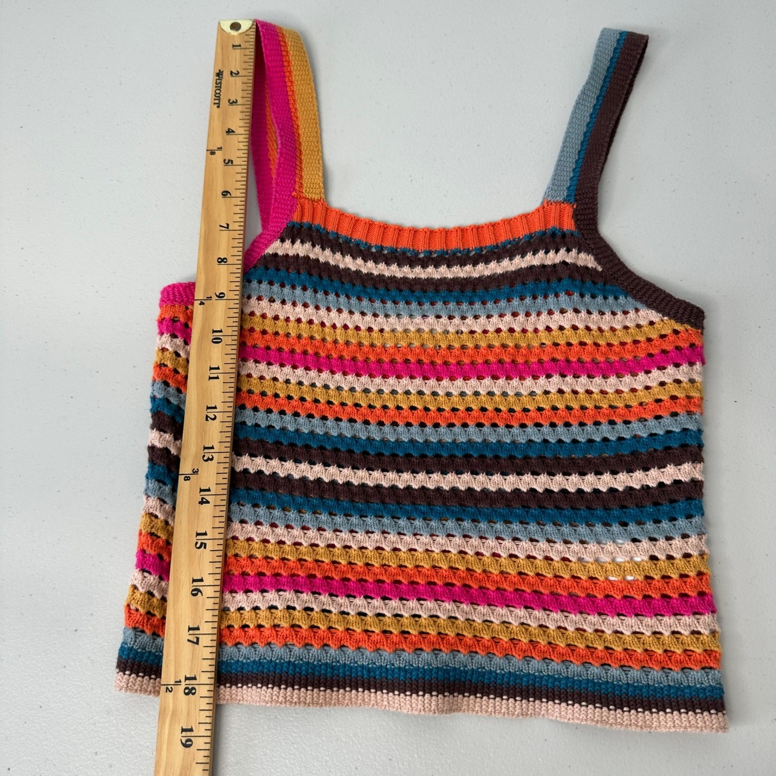 Faherty Byt Rainbow Falls Crochet Tank Top Womens XS Striped Festival Hippie