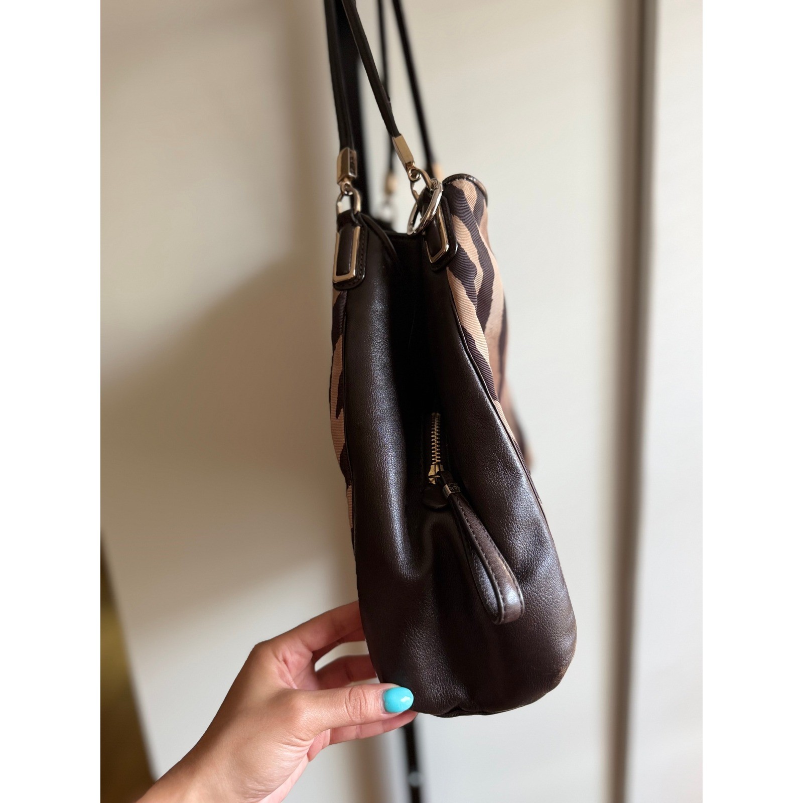 Coach Madison Phoebe Shoulder Bag – Brown/Beige Zebra Print Canvas & Leather