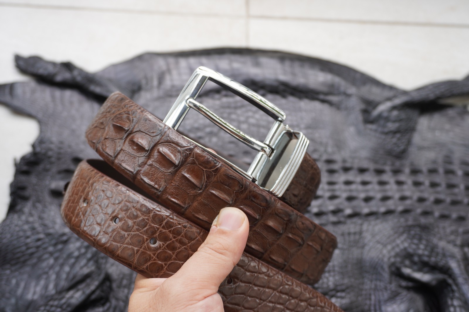 Brown Genuine CROCODILE Hornback LEATHER Skin Men’s Belt W 1.3 inch #M20