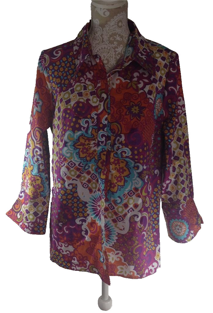 avenue by Jessica London Blouse Multi-color Floral Cotton Button Front Womens 14