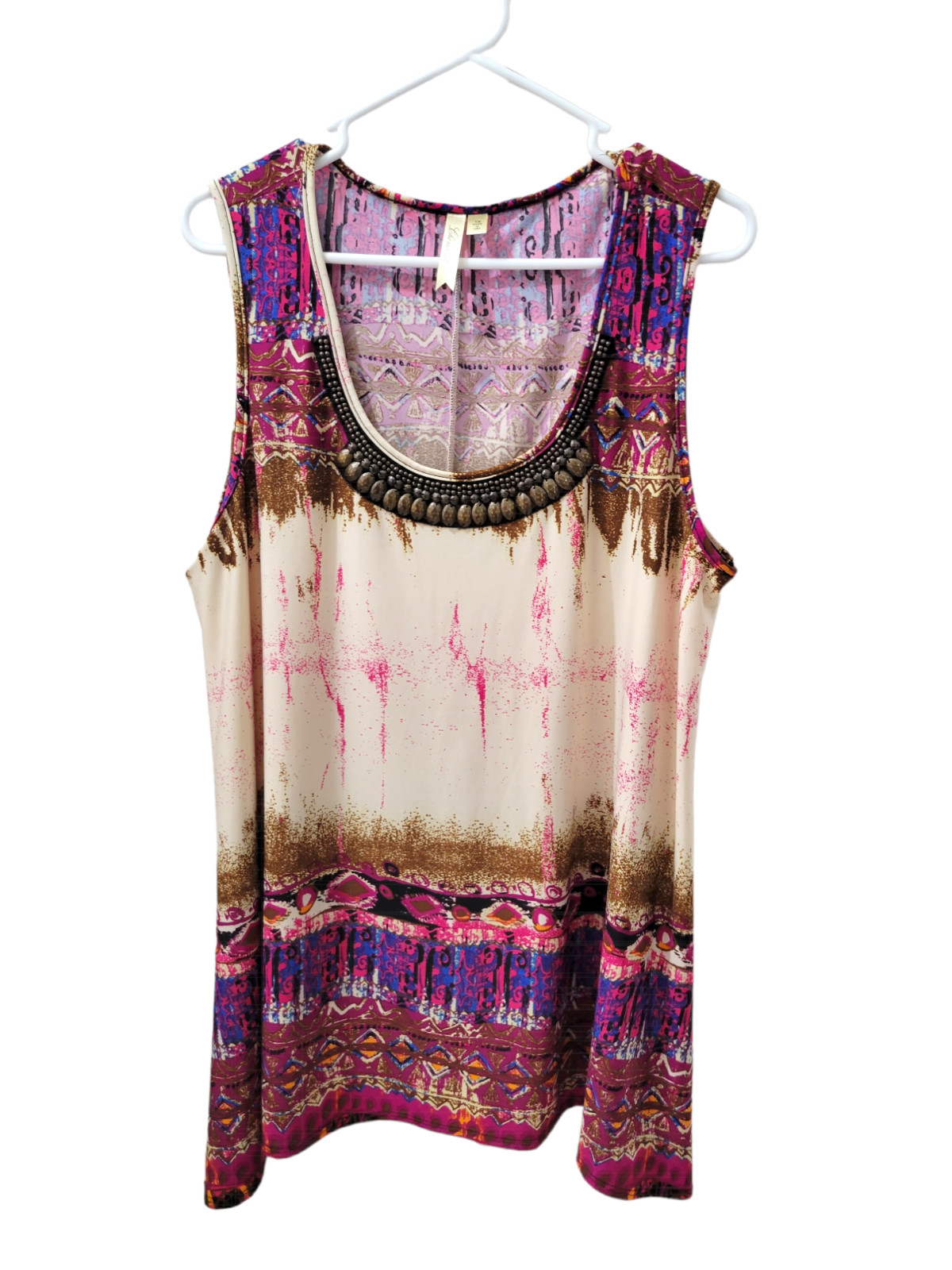 Chenault Sleeveless Blouse Top Beaded Neckline Hi Low Side Hem Womens Size 1X