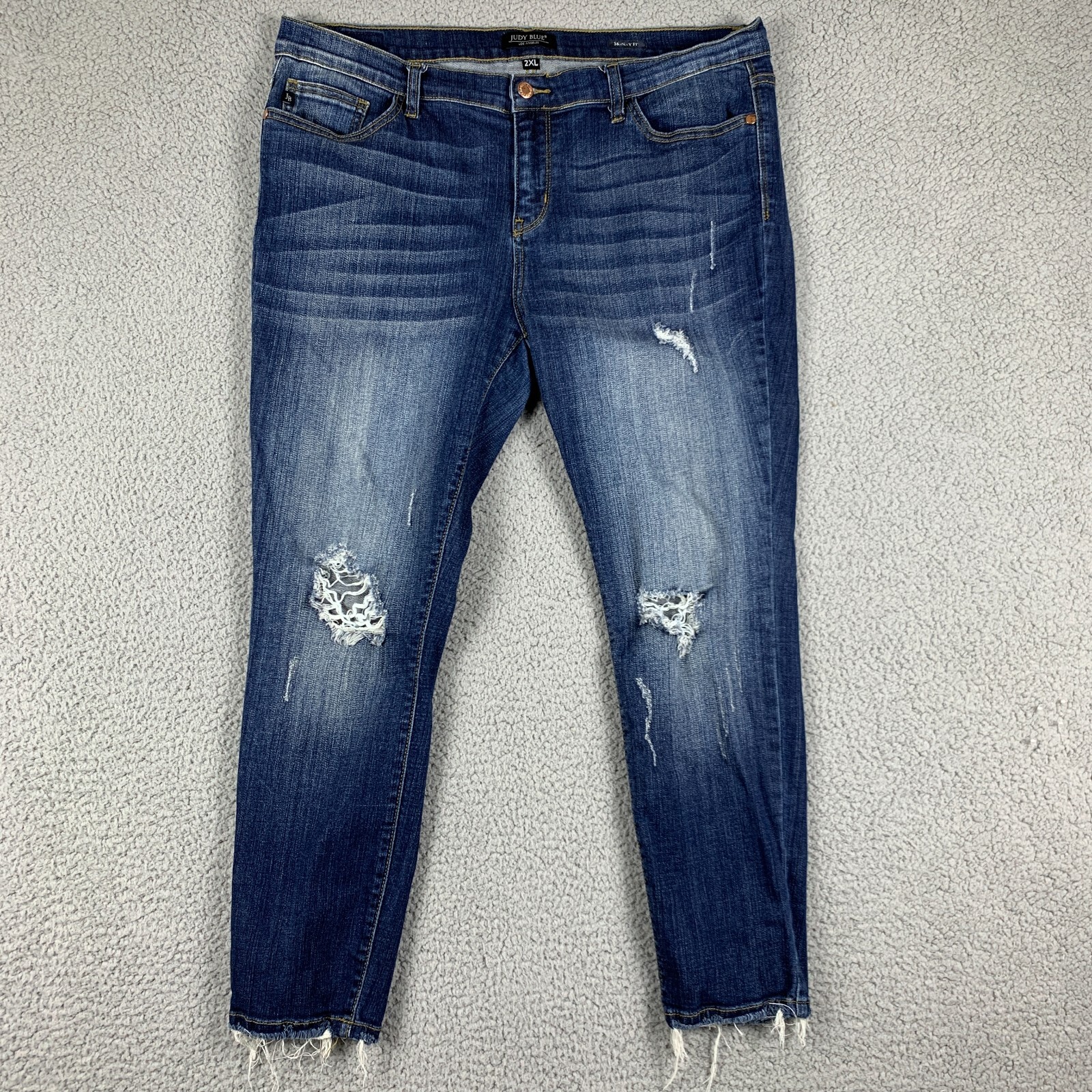 Judy Blue Jeans Womens 2XL (Fits 37×27) Blue Distressed Skinny Fit JB8228DK
