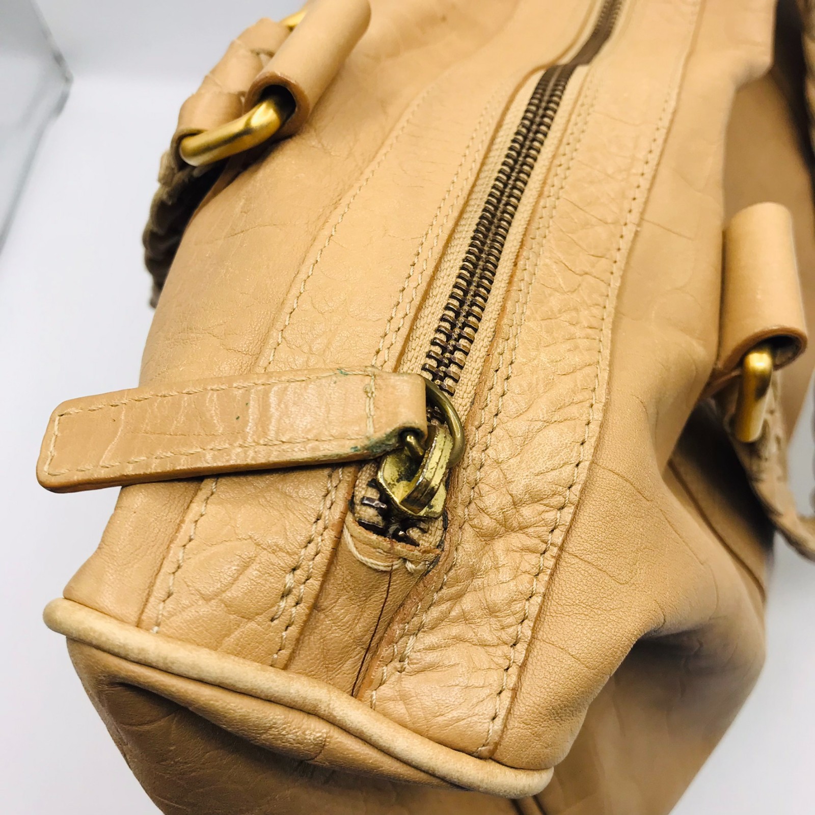 Falor Tan Leather Tote Bag Made In Italy with Woven Handles Embossed Snakeskin