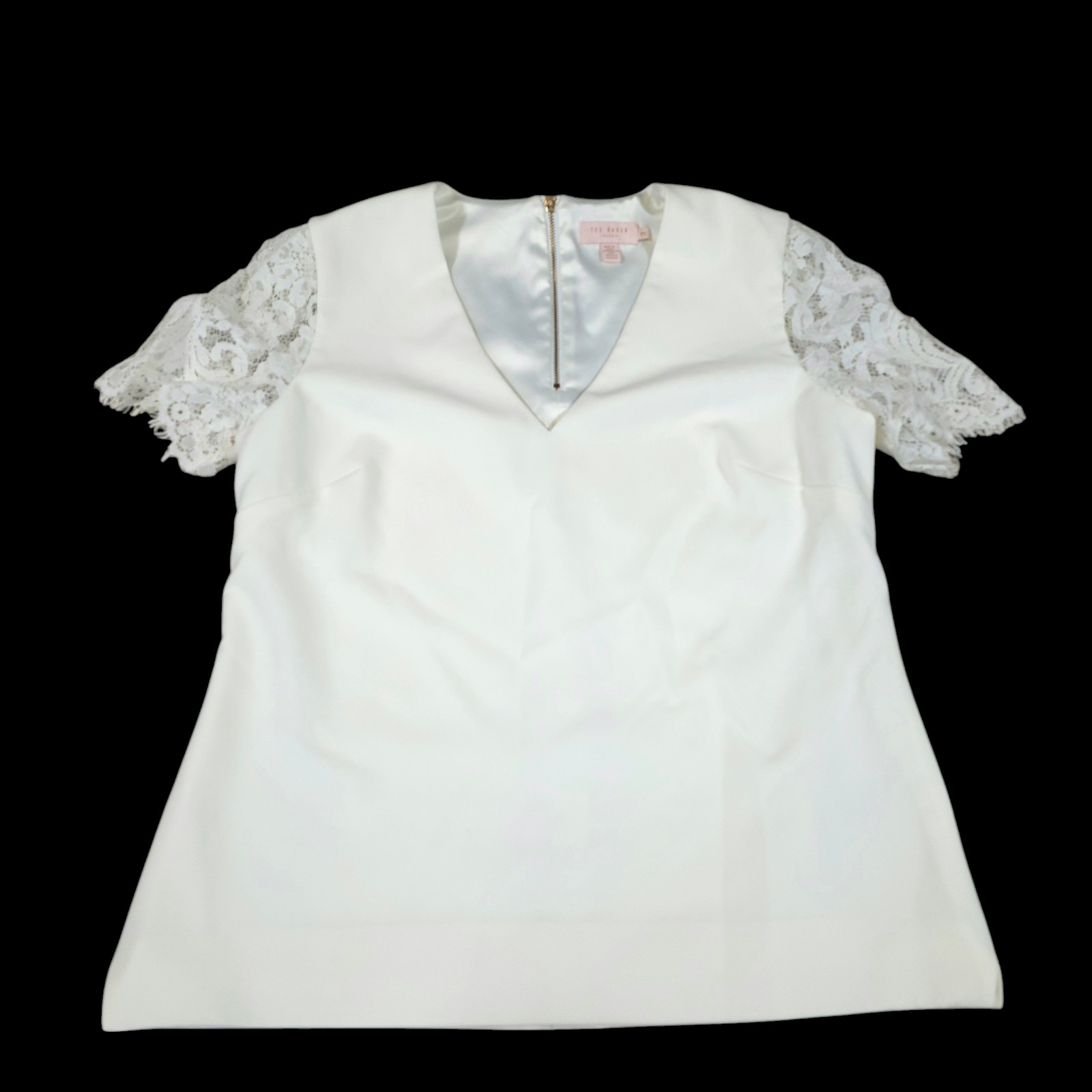 Ted Baker London Stain White Blouse Lace Sleeves Women Size 3 (US 6-8) Office